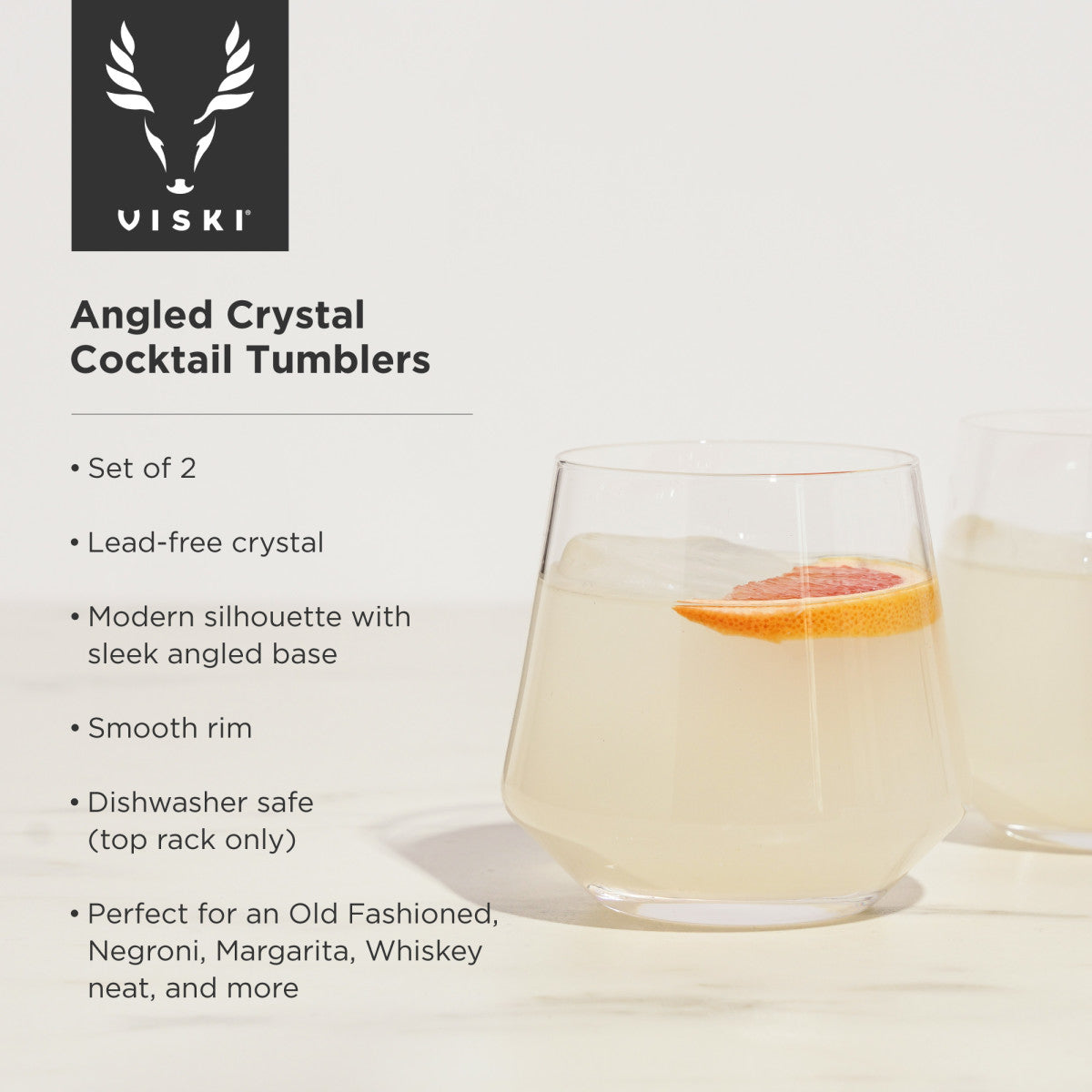 Viski Σετ με 2 Κρυστάλλινα Ποτήρια Cocktail - 350 ml - Raye Angled