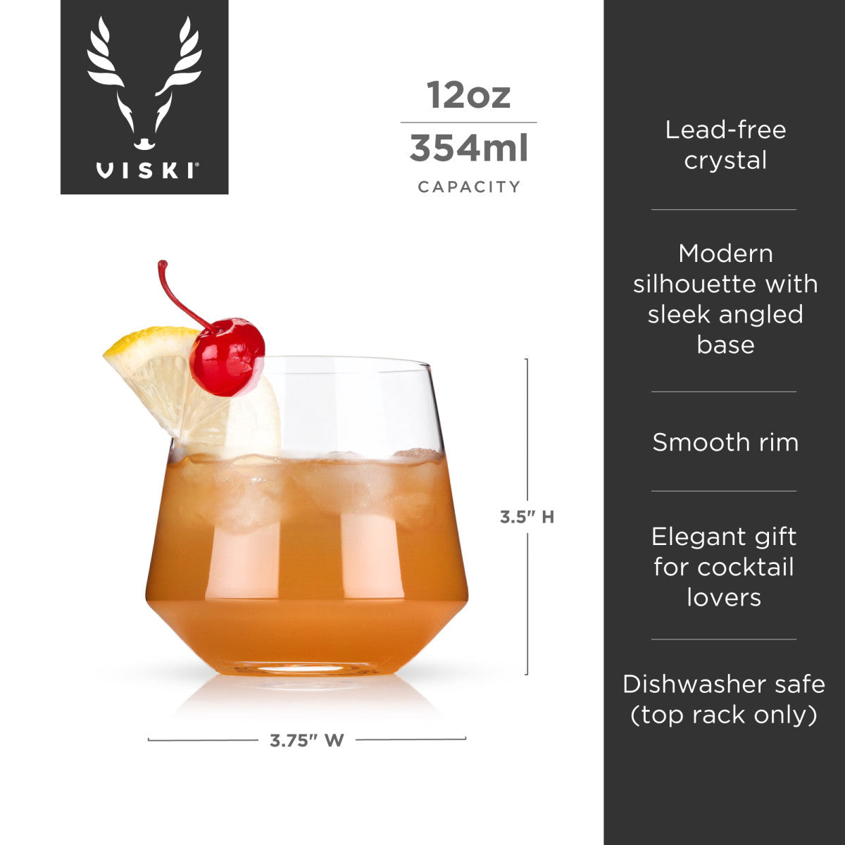 Viski Σετ με 2 Κρυστάλλινα Ποτήρια Cocktail - 350 ml - Raye Angled