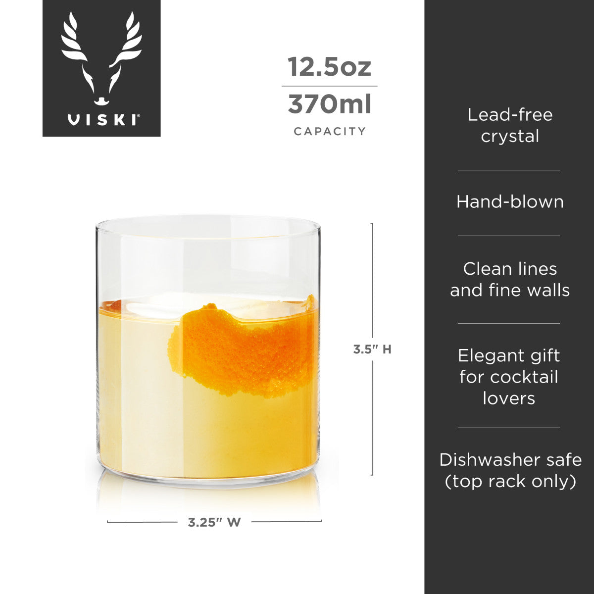 Viski Σετ με 2 Κρυστάλλινα Ποτήρια - 370 ml - Raye Element