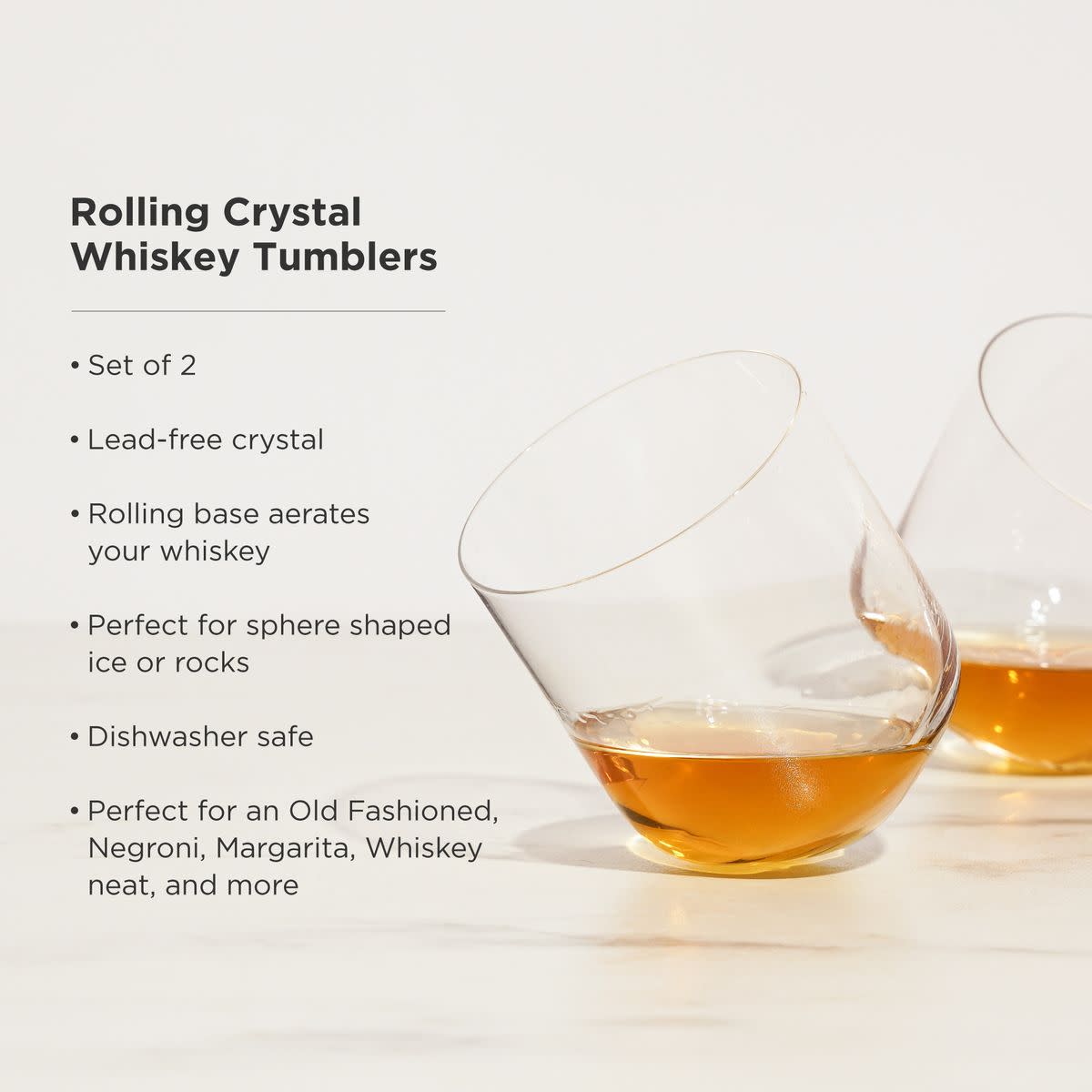 Viski Σετ με 2 Κρυστάλλινα Ποτήρια Ουίσκι - 355 ml - Rolling