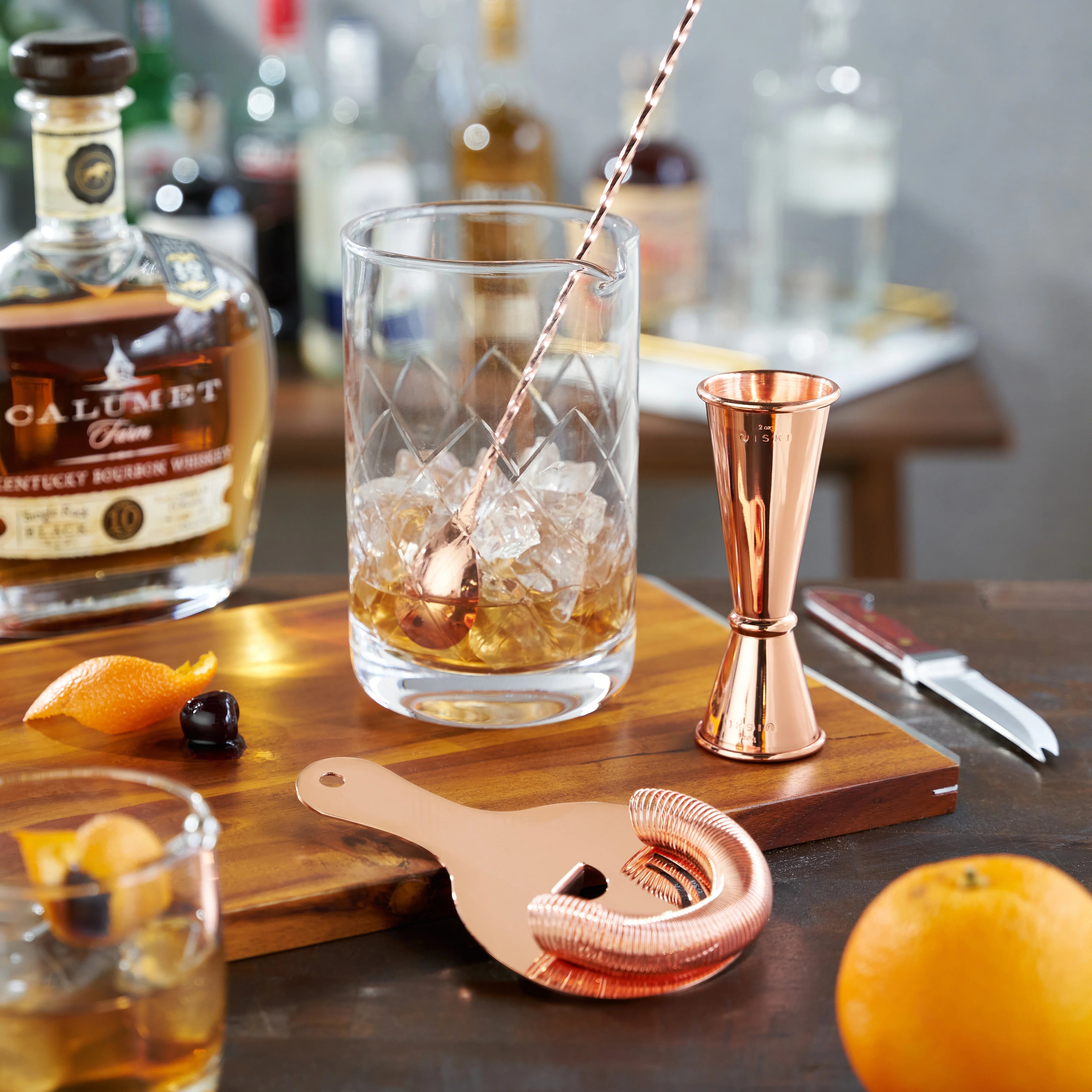 Viski Σετ Cocktail 4 Τεμαχίων από Ανοξείδωτο Ατσάλι και Κρυστάλλινο Ποτήρι Ανάδευσης - Summit - Copper