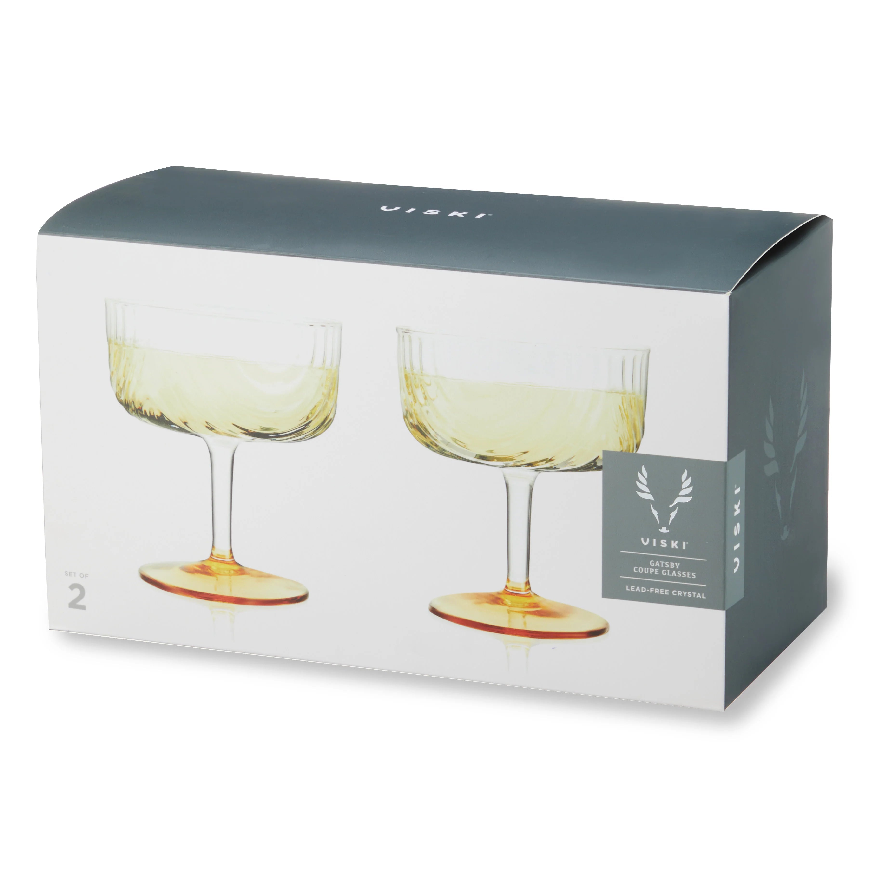Viski Σετ με 2 Γυάλινα Ποτήρια Coupe με Χρυσή Βάση - 266 ml - Gatsby
