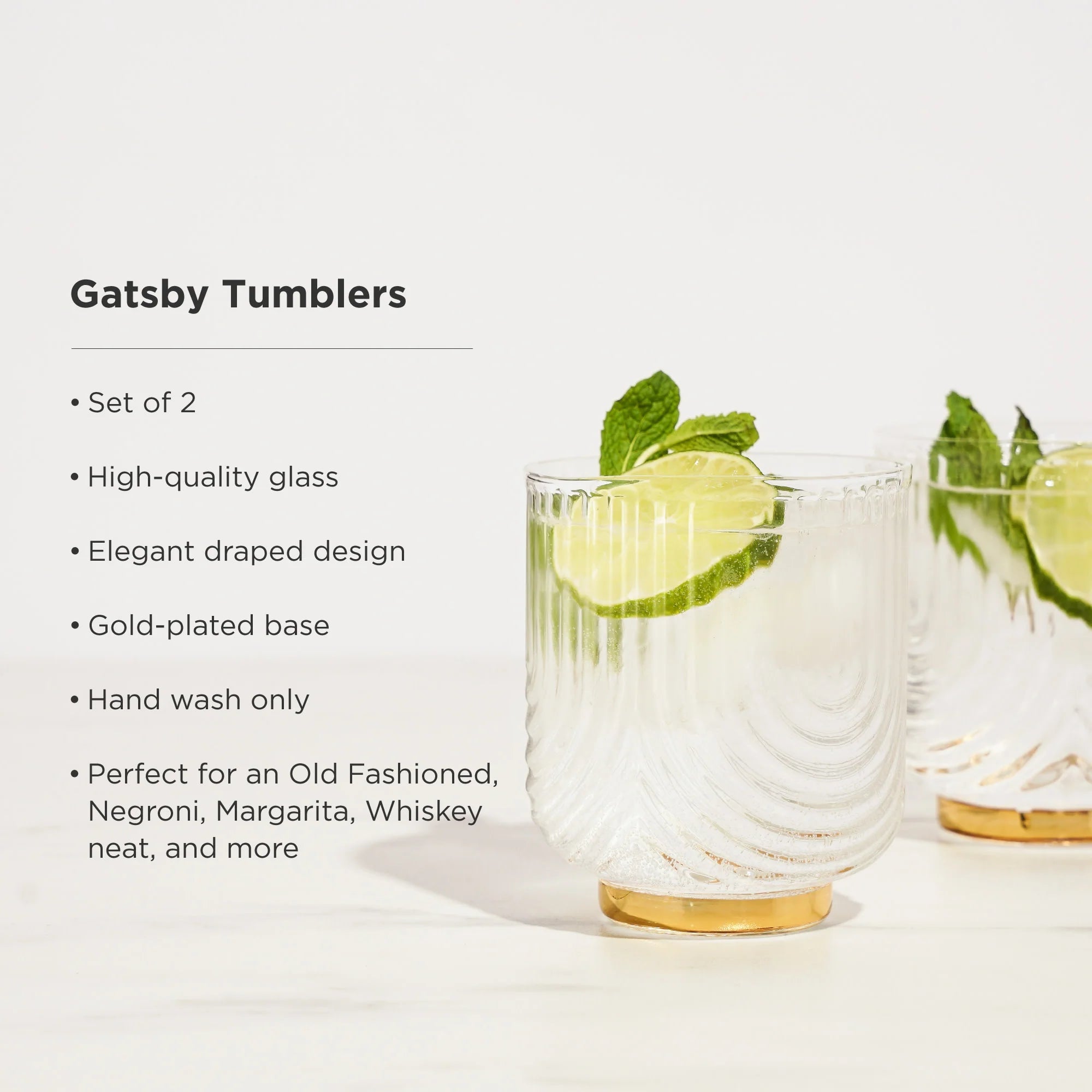Viski Σετ με 2 Γυάλινα Ποτήρια με Χρυσή Βάση - 355 ml - Gatsby