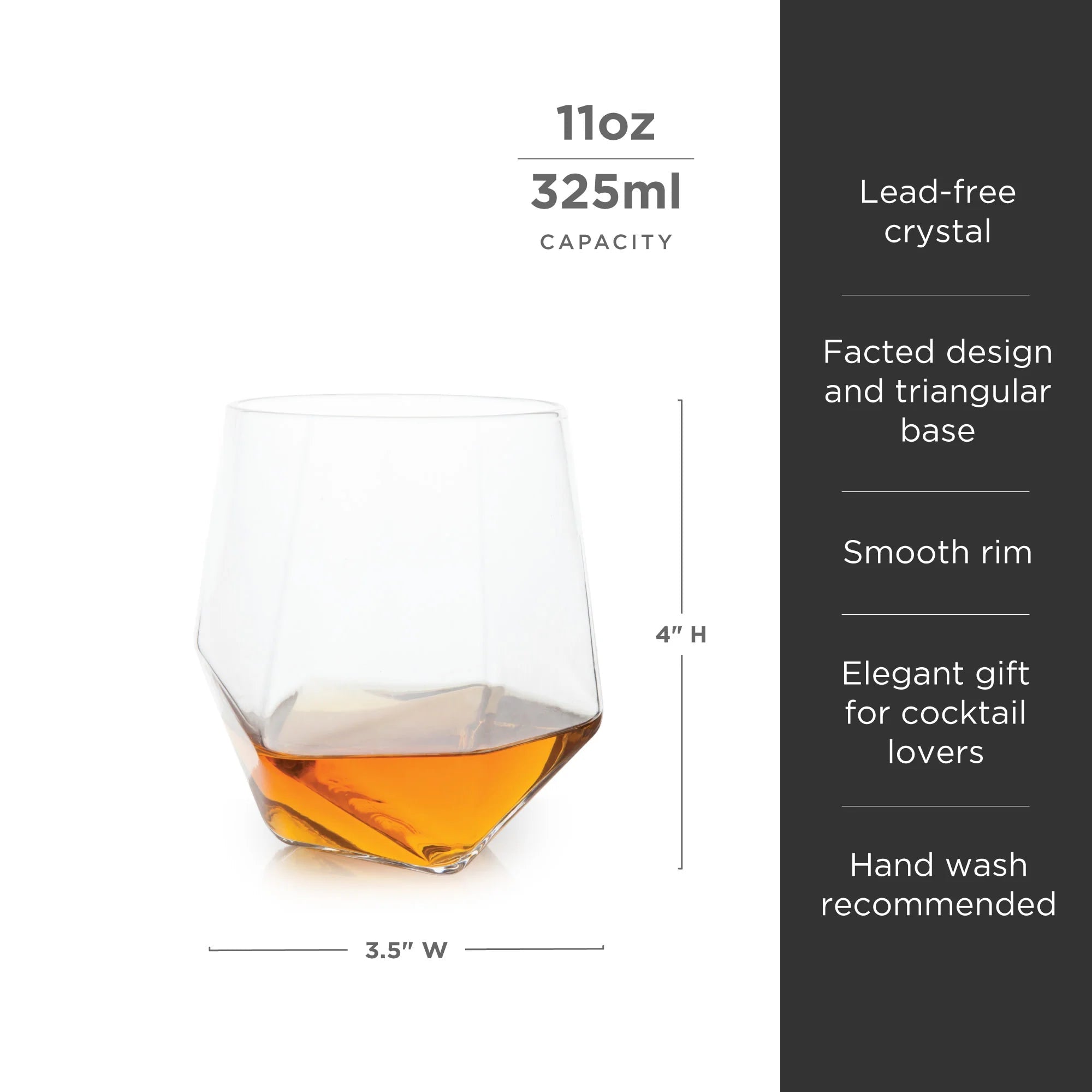 Viski Σετ με 2 Κρυστάλλινα Ποτήρια - 325 ml - Seneca Faceted