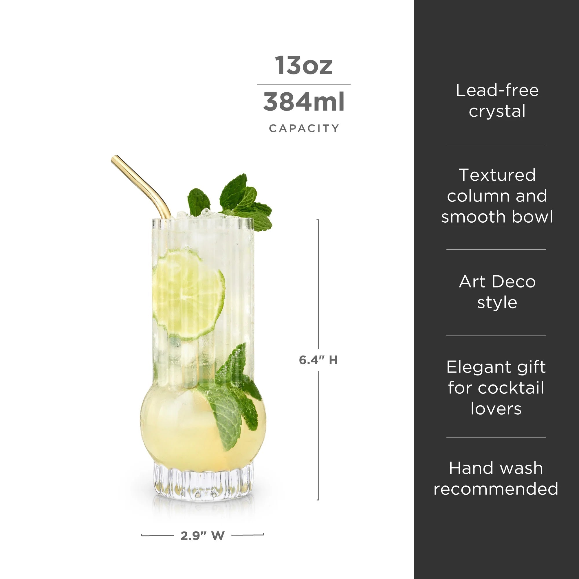 Viski Σετ με 2 Κρυστάλλινα Ποτήρια - 384 ml - Art Deco