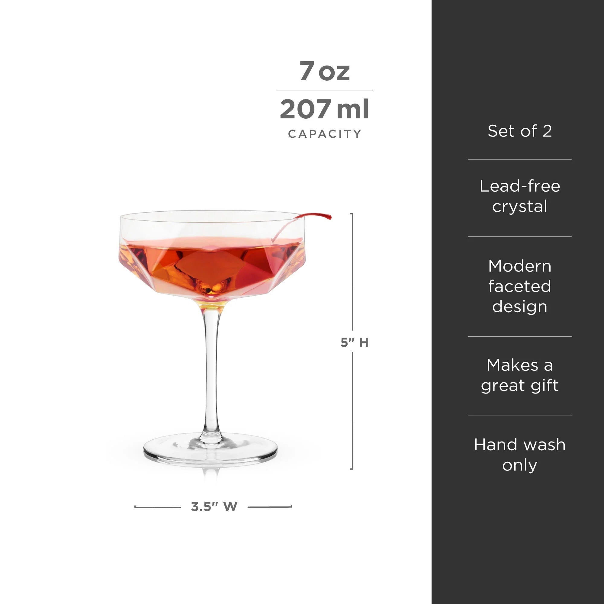 Viski Σετ με 2 Κρυστάλλινα Ποτήρια Cocktail Coupe - 200 ml - Seneca