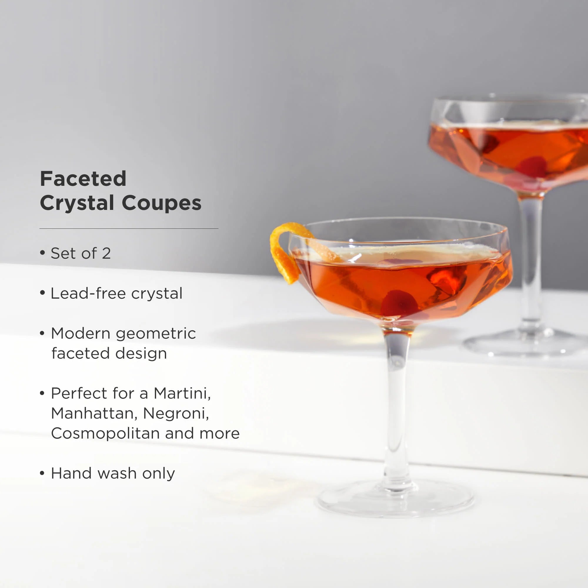 Viski Σετ με 2 Κρυστάλλινα Ποτήρια Cocktail Coupe - 200 ml - Seneca