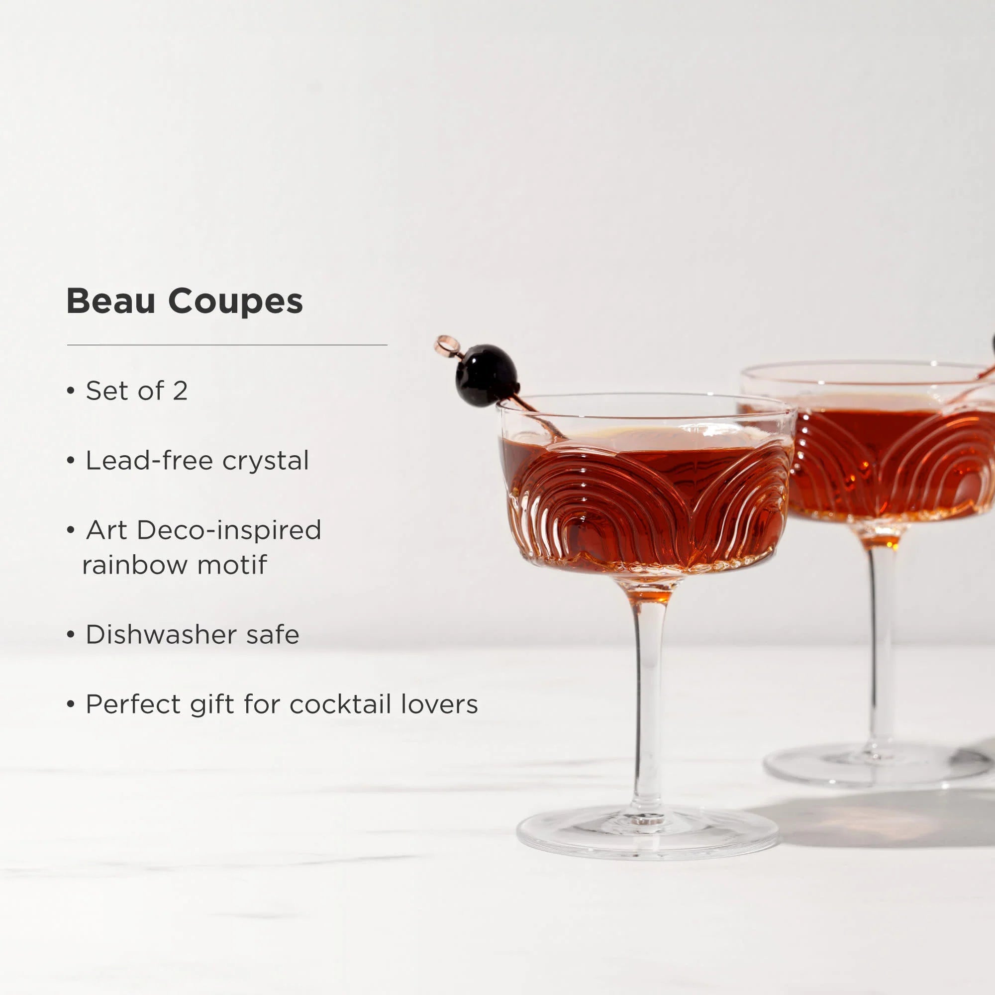 Viski Σετ με 2 Κρυστάλλινα Ποτήρια Cocktail Coupe - 220 ml - Beau