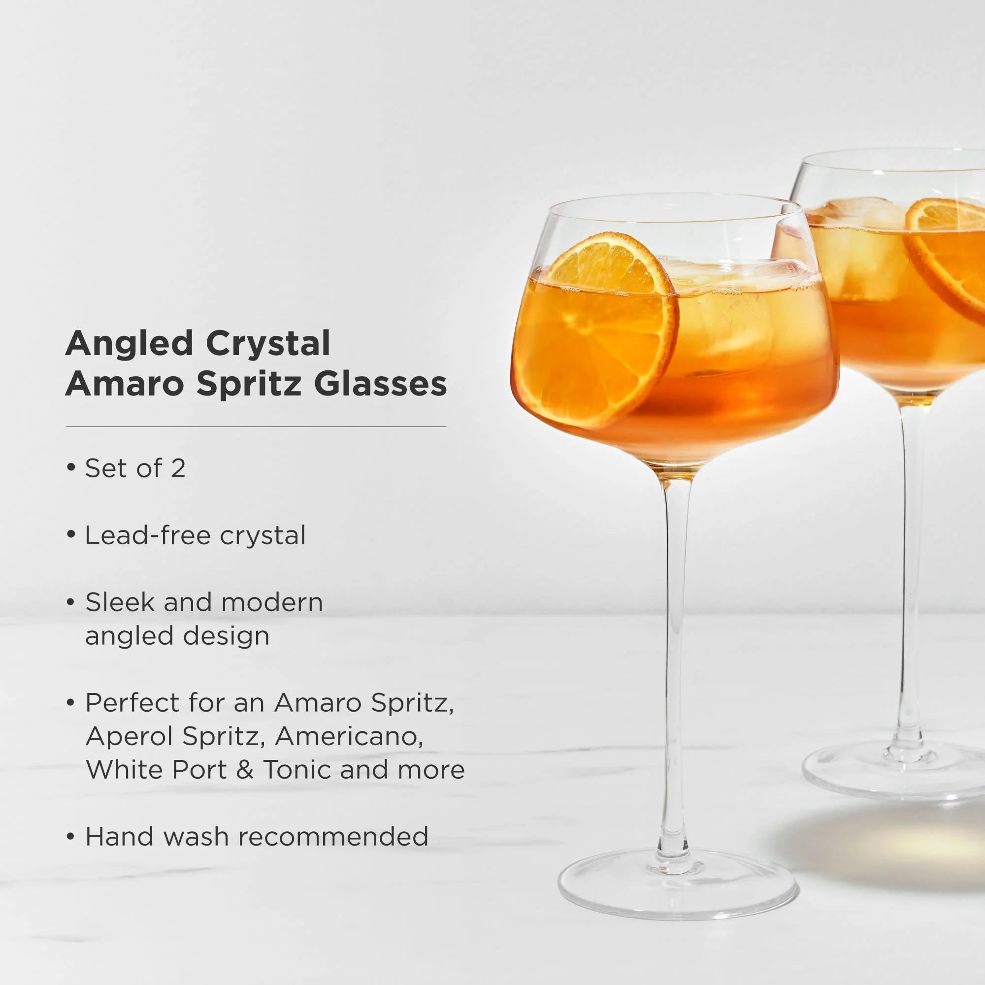Viski Σετ με 2 Κρυστάλλινα Ποτήρια για Aperol Spritz / Cocktail - 470 ml - Raye Angled