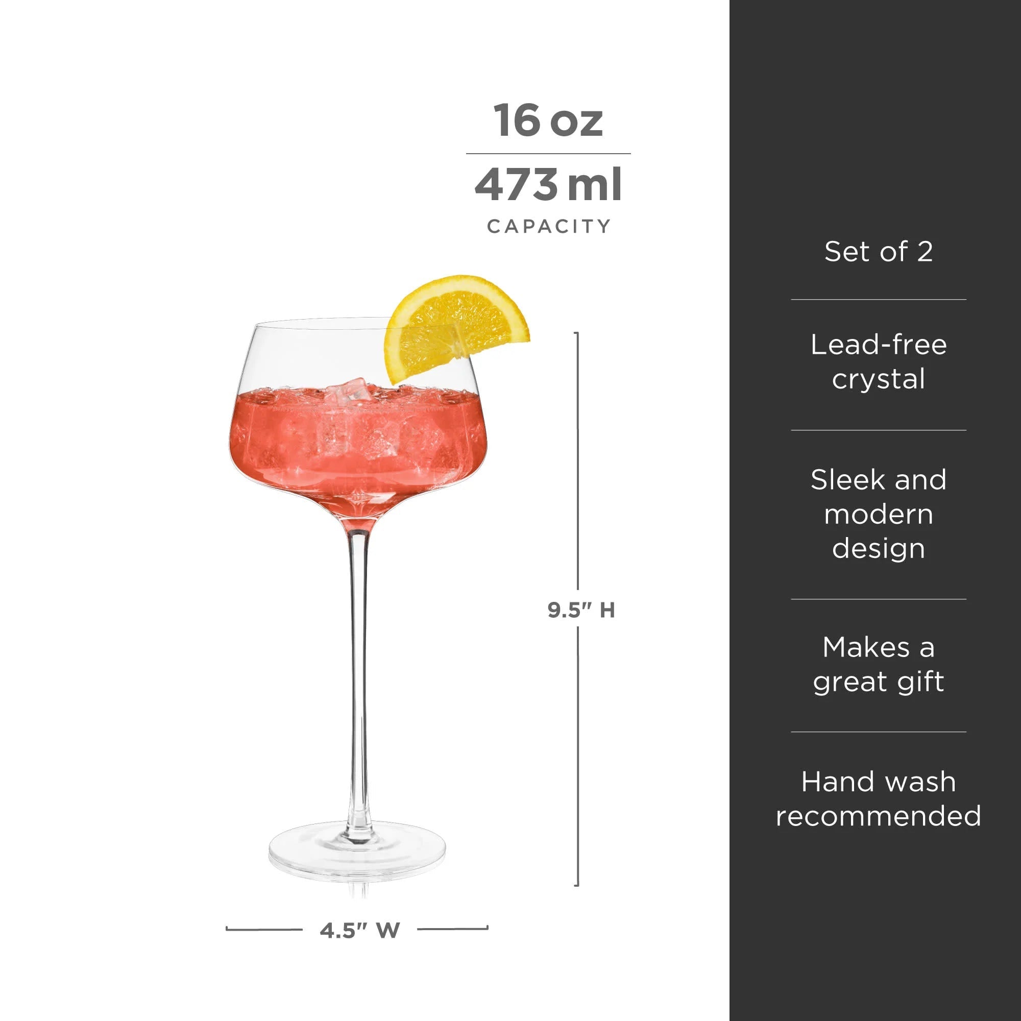 Viski Σετ με 2 Κρυστάλλινα Ποτήρια για Aperol Spritz / Cocktail - 470 ml - Raye Angled