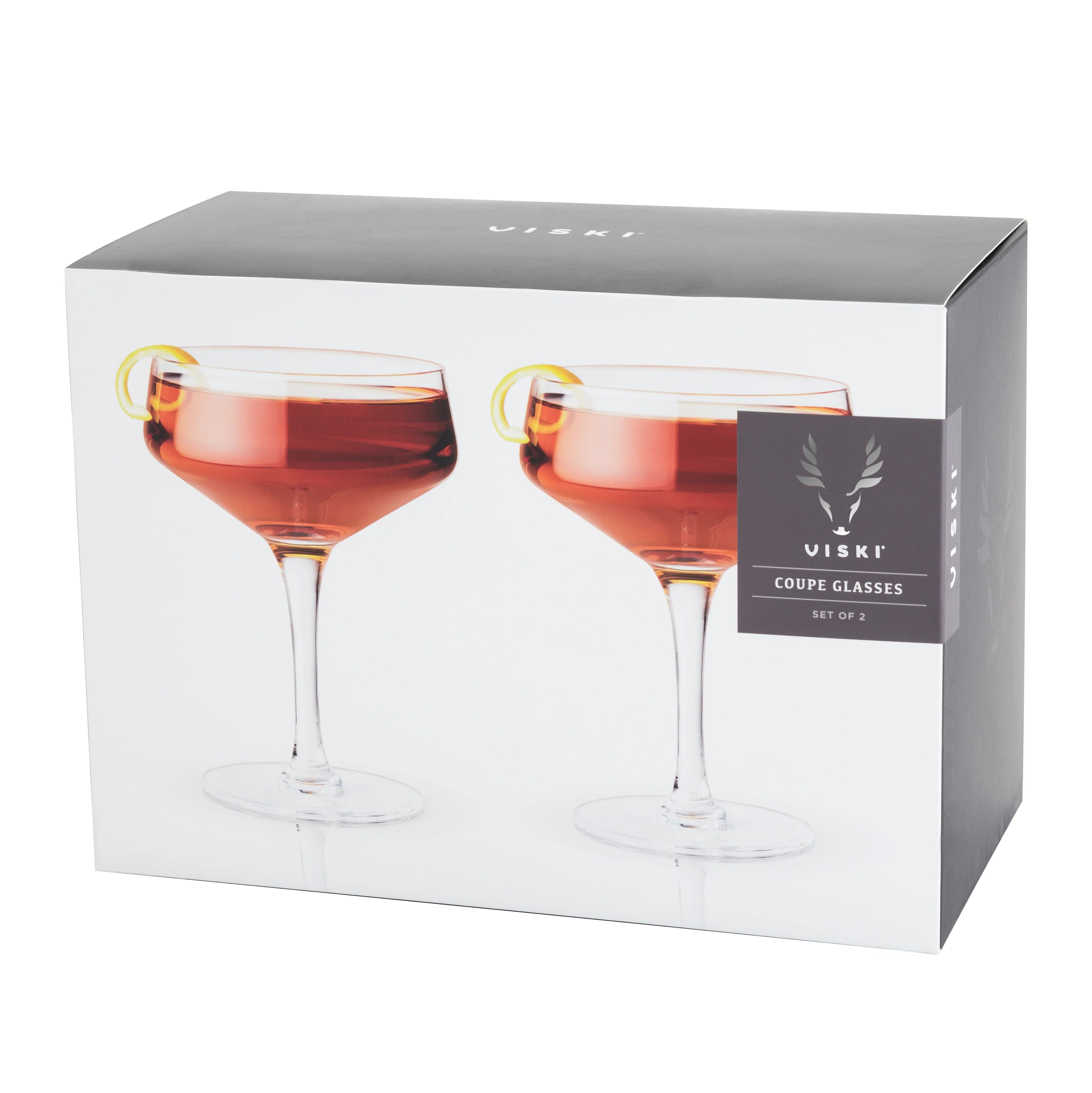 Viski Σετ με 2 Κρυστάλλινα Ποτήρια για Cocktail / Σαμπάνια - Coupe - 210 ml - Raye Angled