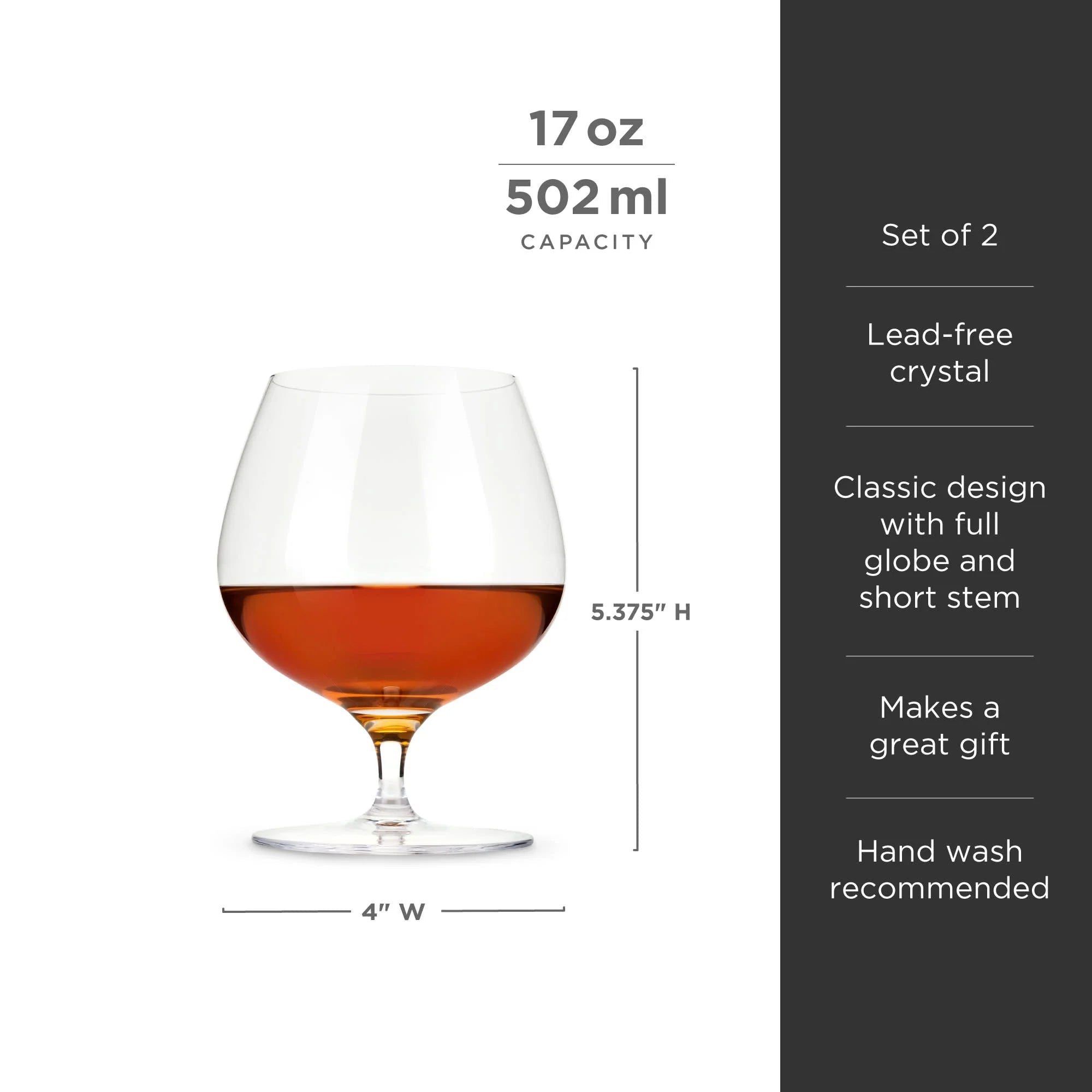 Viski Σετ με 2 Κρυστάλλινα Ποτήρια για Κονιάκ / Brandy - 500 ml - Raye