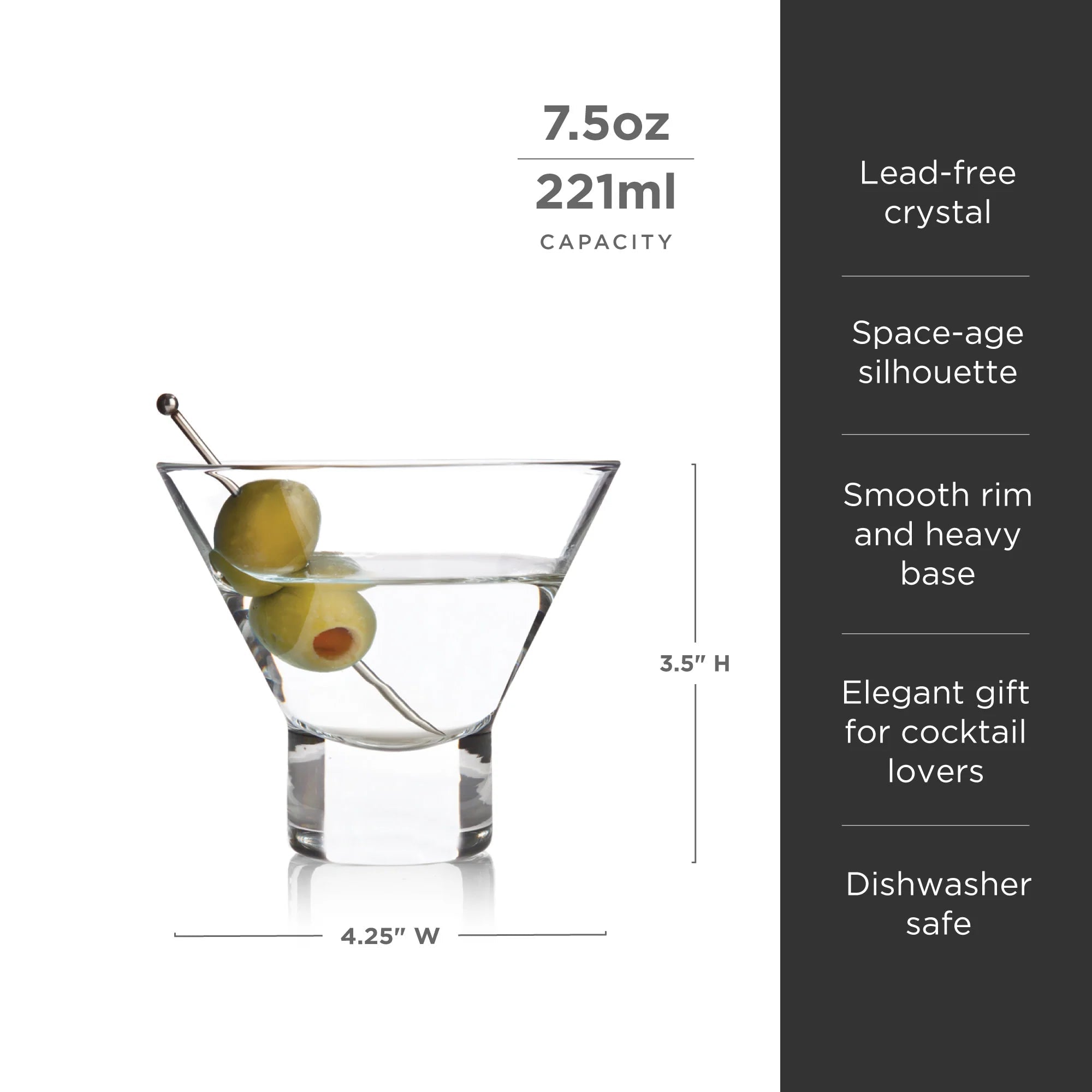 Viski Σετ με 2 Κρυστάλλινα Ποτήρια Martini - 220 ml - Raye
