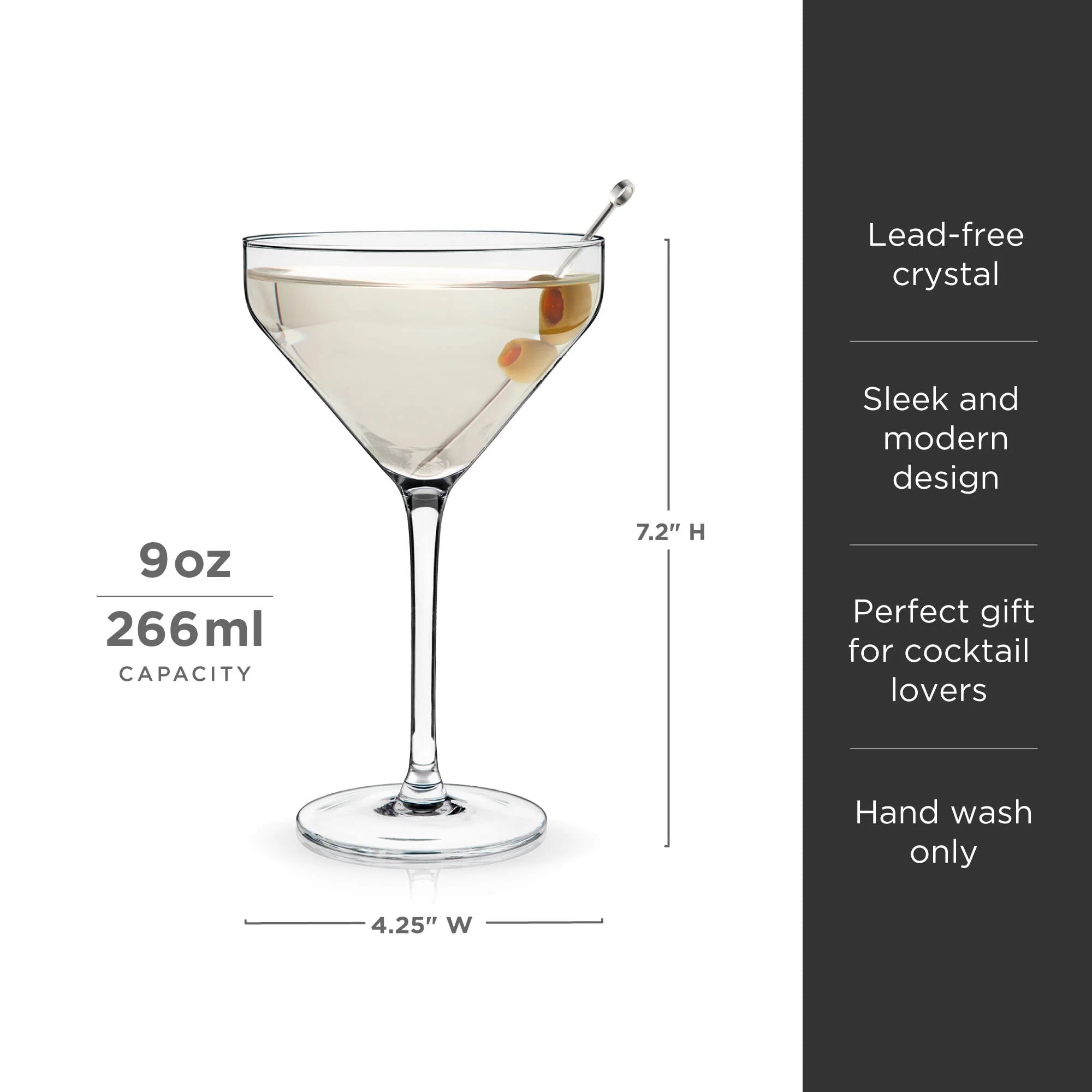 Viski Σετ με 2 Κρυστάλλινα Ποτήρια Martini - 266 ml - Raye Angled