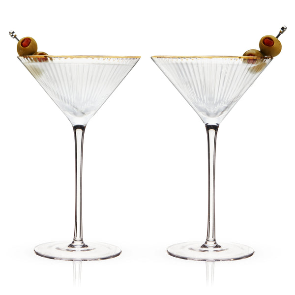 Viski Σετ με 2 Κρυστάλλινα Ποτήρια Martini με Χρυσό Χείλος - 230 ml - Meridian