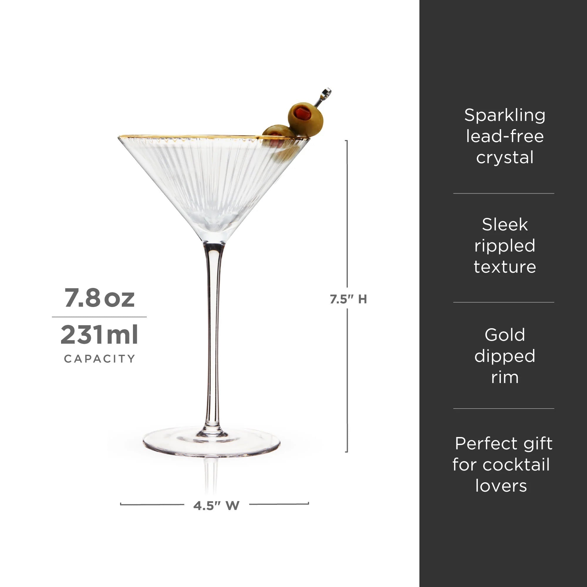 Viski Σετ με 2 Κρυστάλλινα Ποτήρια Martini με Χρυσό Χείλος - 230 ml - Meridian