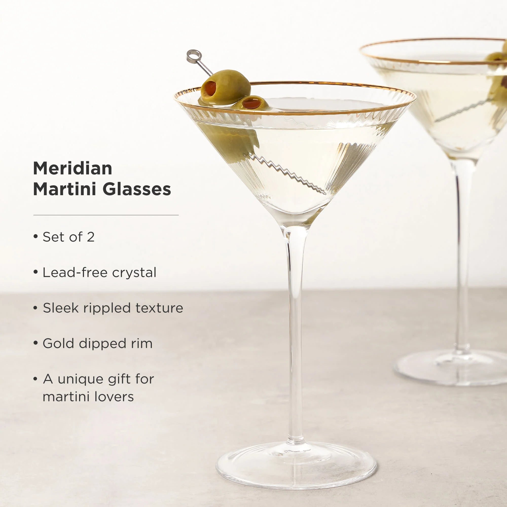 Viski Σετ με 2 Κρυστάλλινα Ποτήρια Martini με Χρυσό Χείλος - 230 ml - Meridian