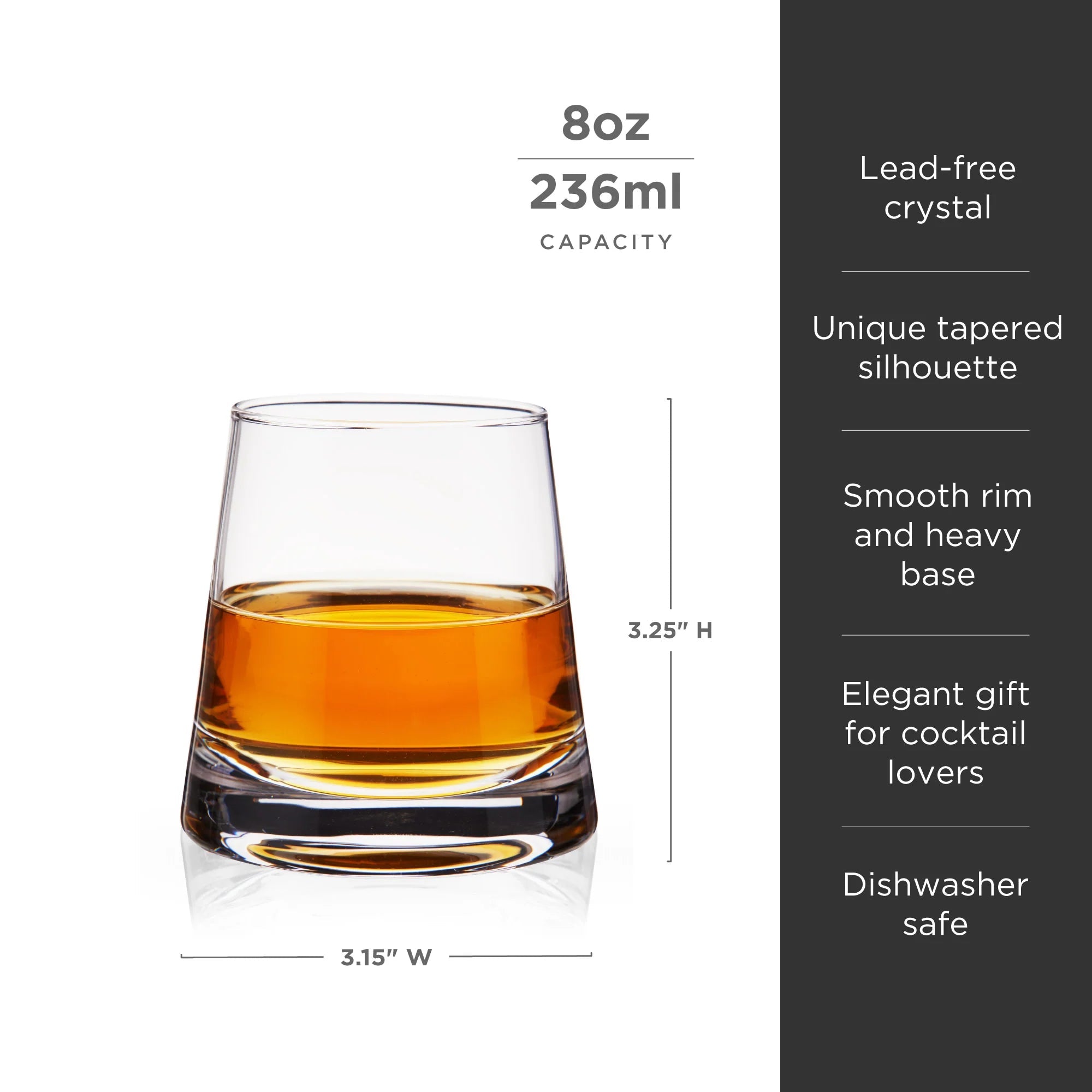 Viski Σετ με 2 Κρυστάλλινα Ποτήρια Ουίσκι - 240 ml - Burke