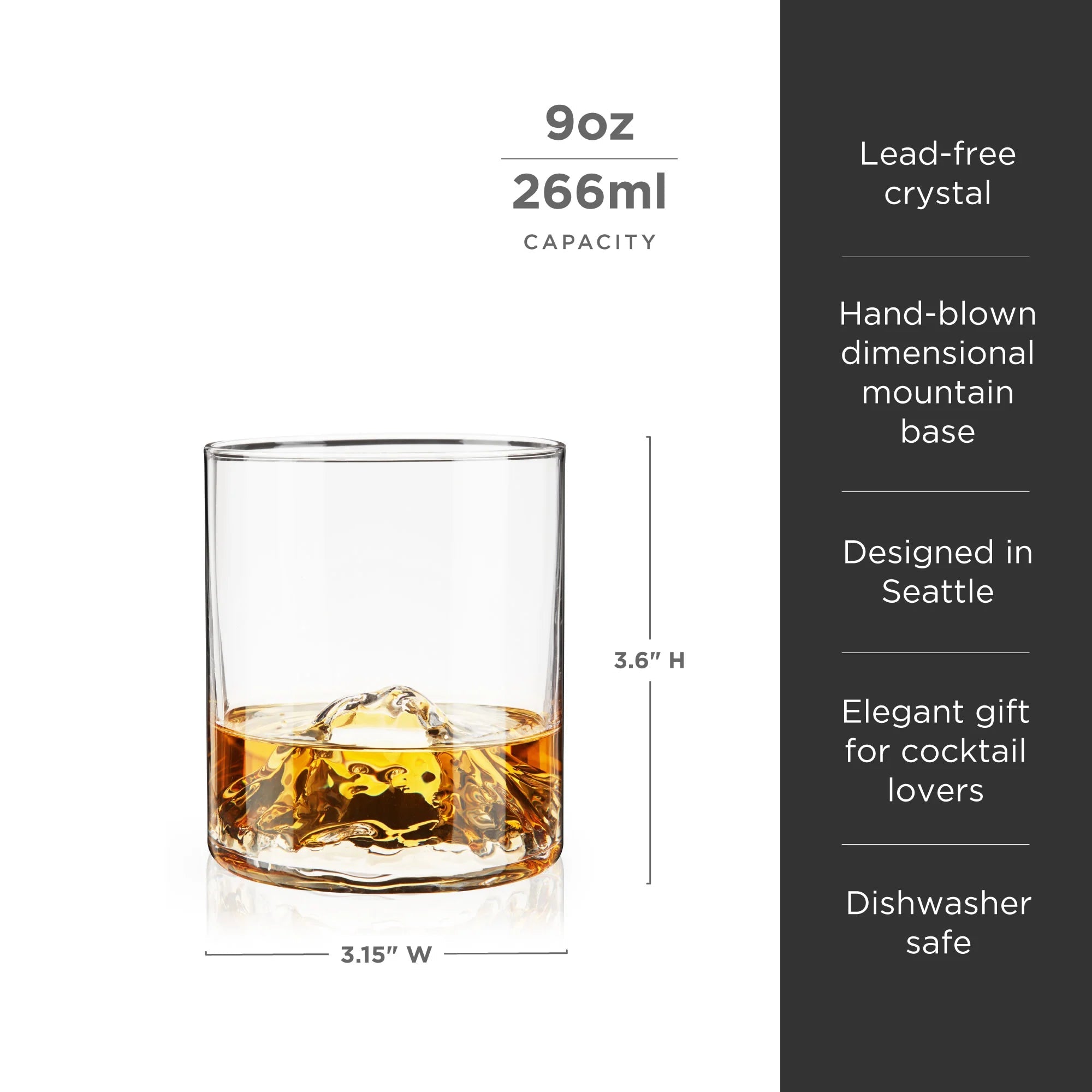 Viski Σετ με 2 Κρυστάλλινα Ποτήρια Ουίσκι - 266 ml - Mountain