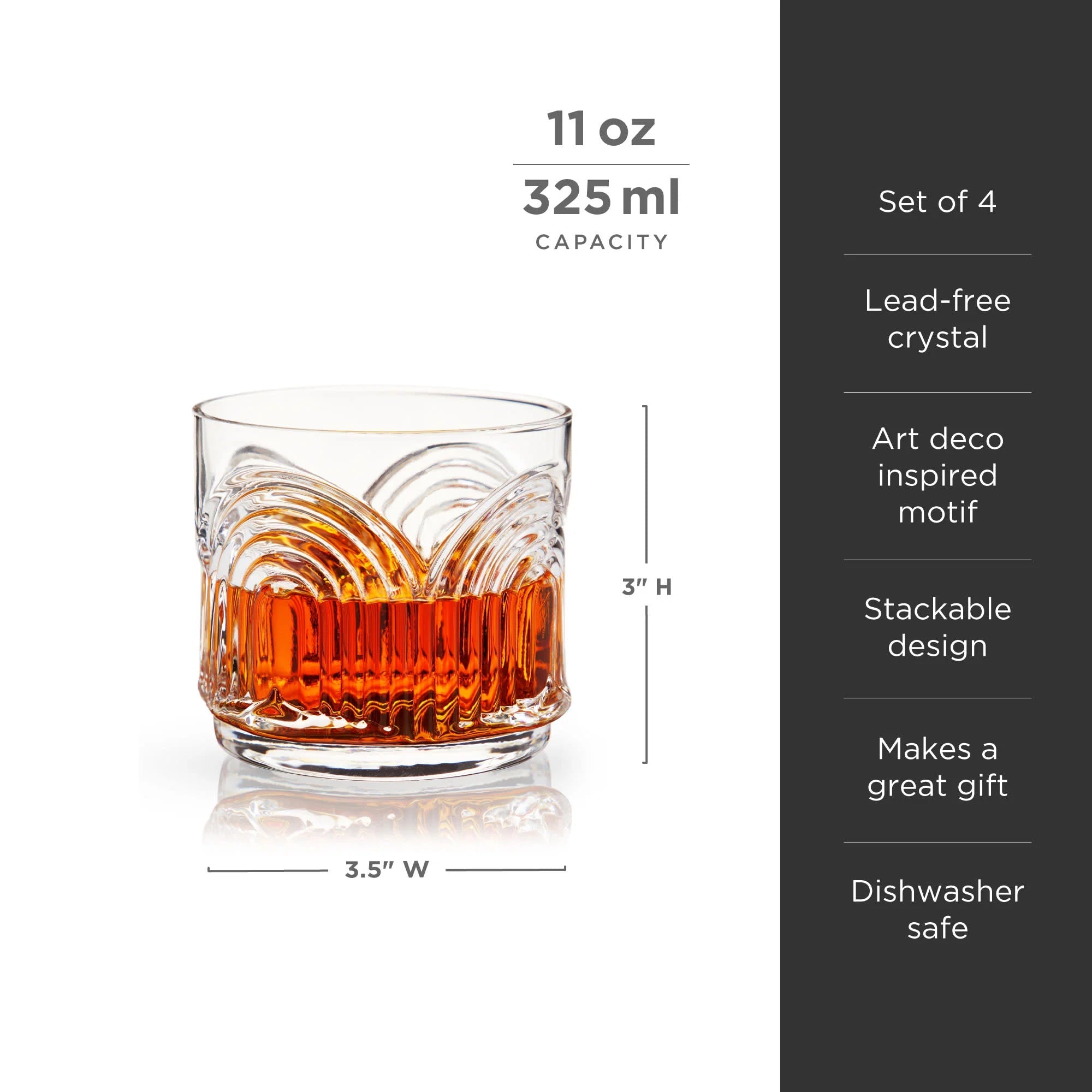 Viski Σετ με 4 Κρυστάλλινα Ποτήρια - 325 ml - Beau