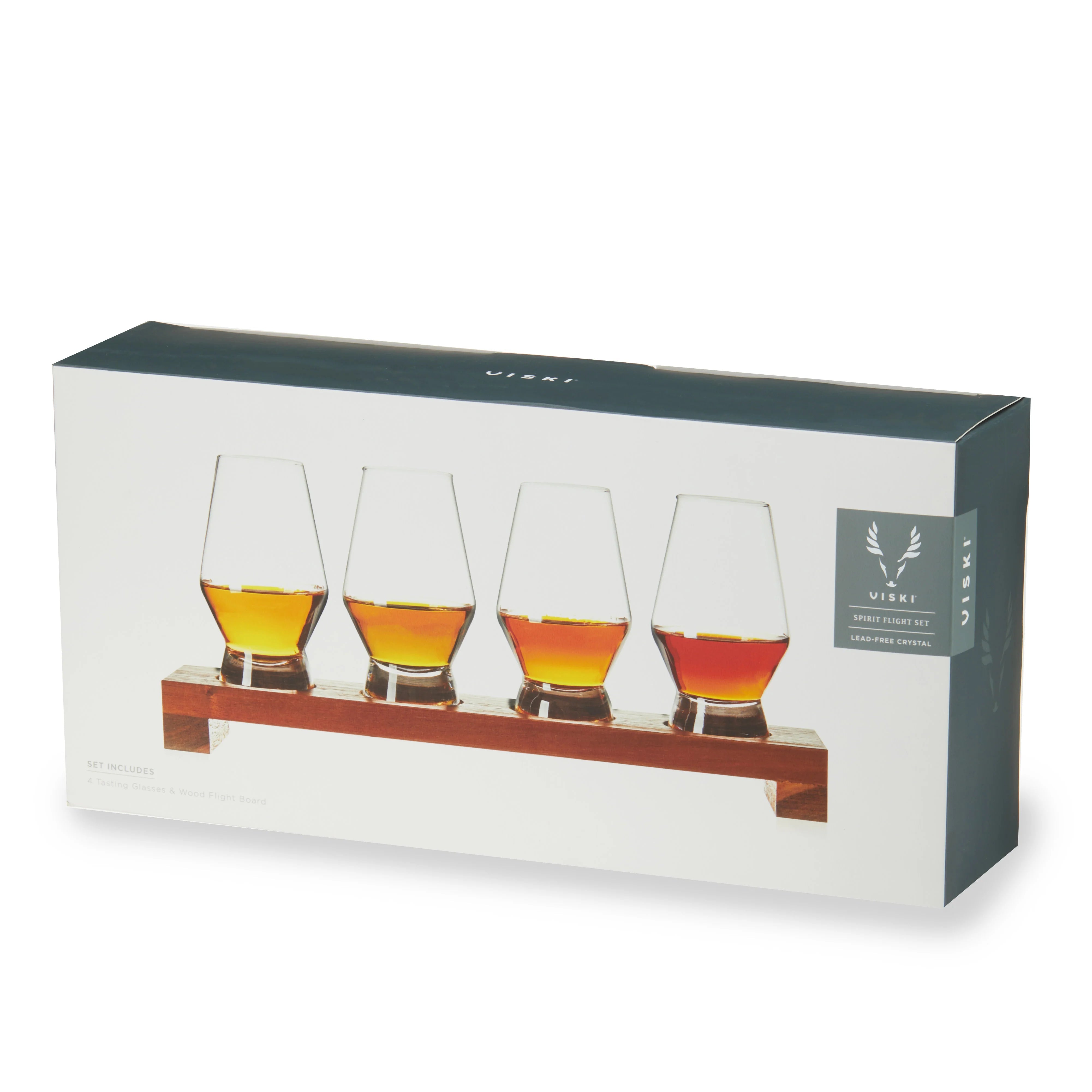 Viski Σετ με 4 Κρυστάλλινα Ποτήρια Γευσιγνωσίας Whisky / Gin και Ξύλινη Βάση Σερβιρίσματος - 235 ml - Raye