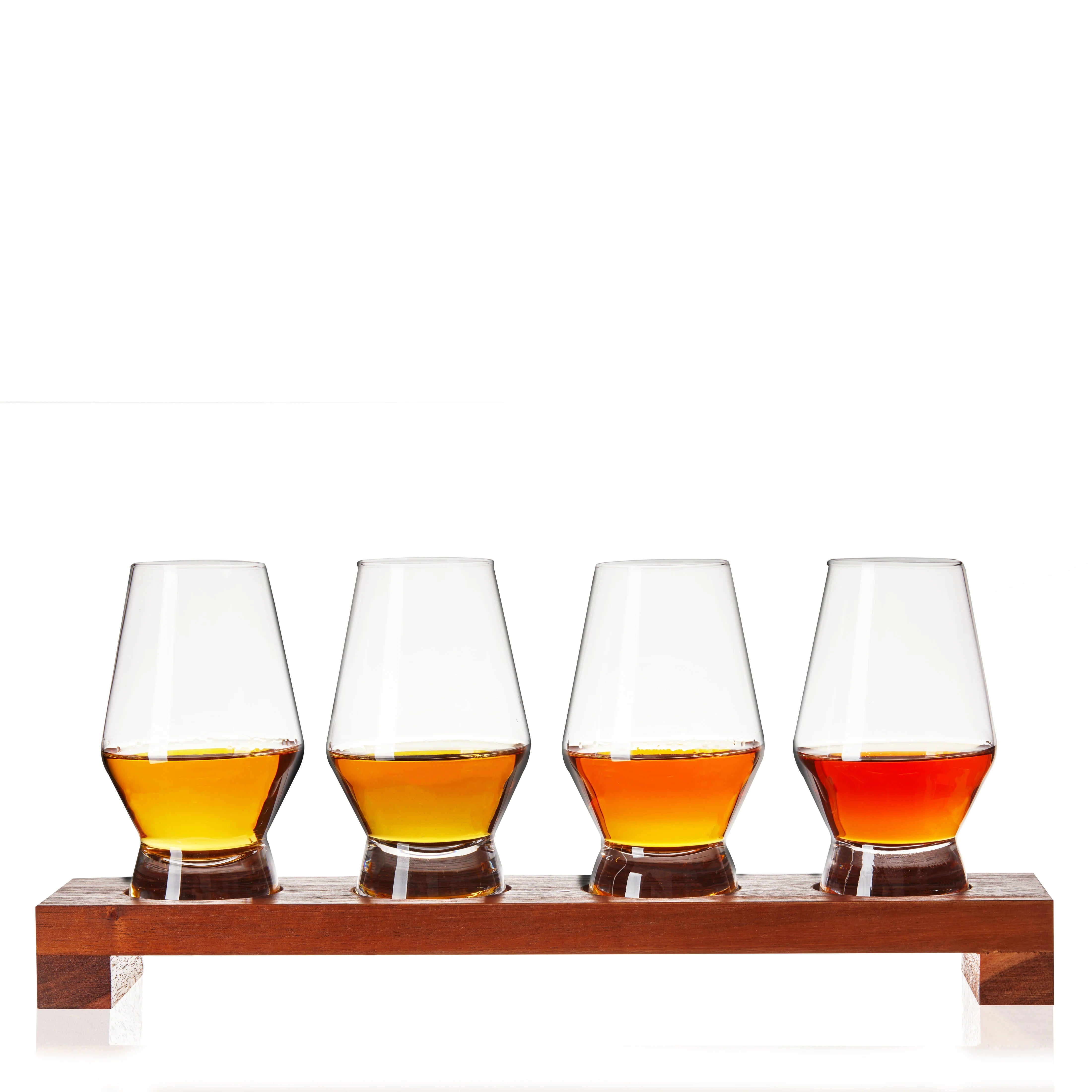 Viski Σετ με 4 Κρυστάλλινα Ποτήρια Γευσιγνωσίας Whisky / Gin και Ξύλινη Βάση Σερβιρίσματος - 235 ml - Raye
