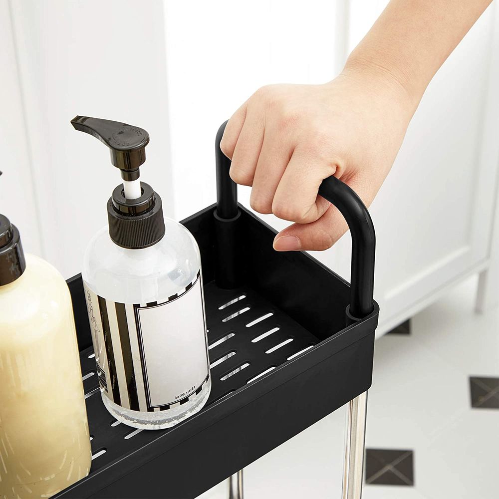 Songmics Πλαστικό Καρότσι Εξοικονόμησης Χώρου για Οργάνωση και Αποθήκευση με 4 Ράφια - 40 x 13.5 x 93 cm - Black - KSC018B01