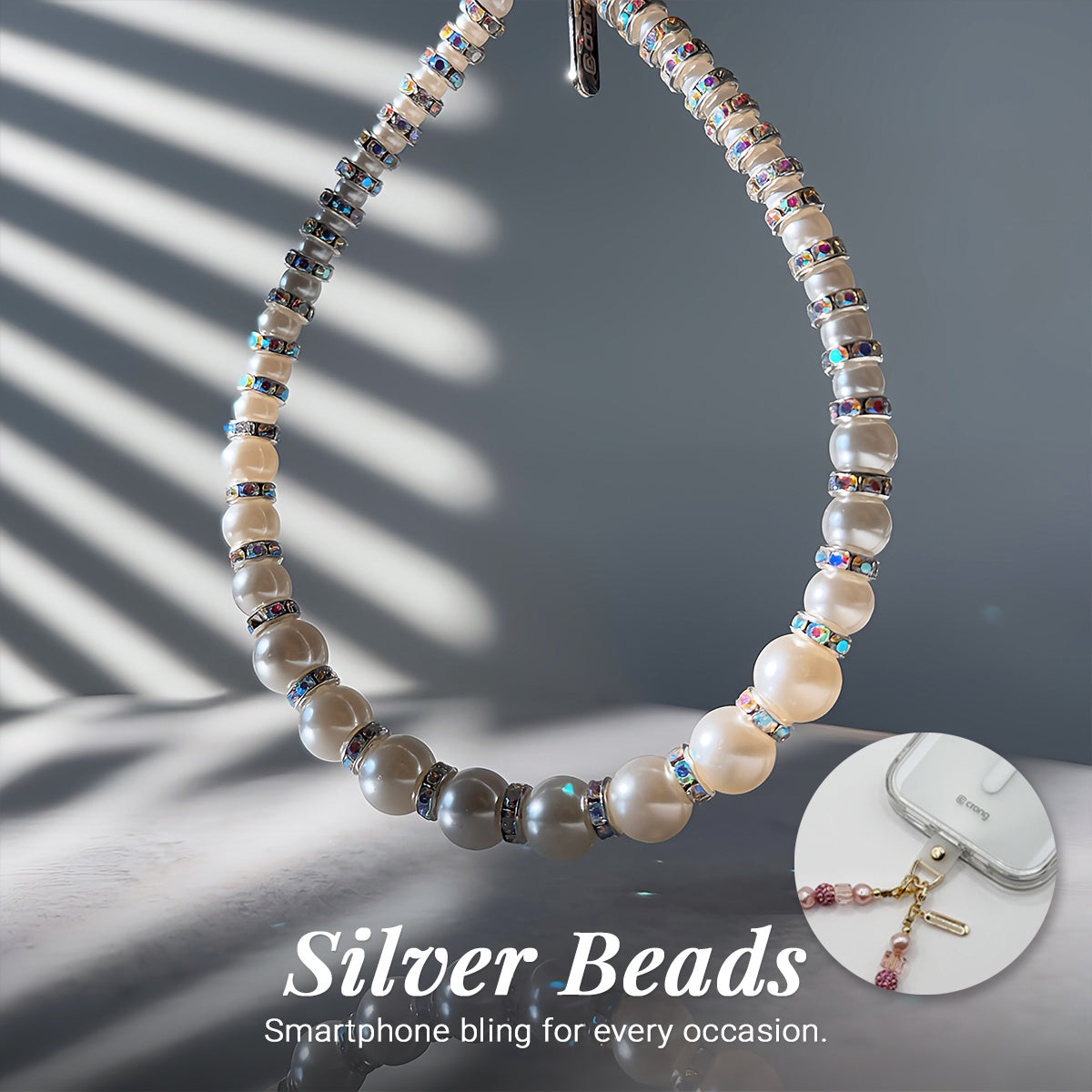 Crong Phone Charm - Λουράκι Κινητού για τον Καρπό - Silver Beads
