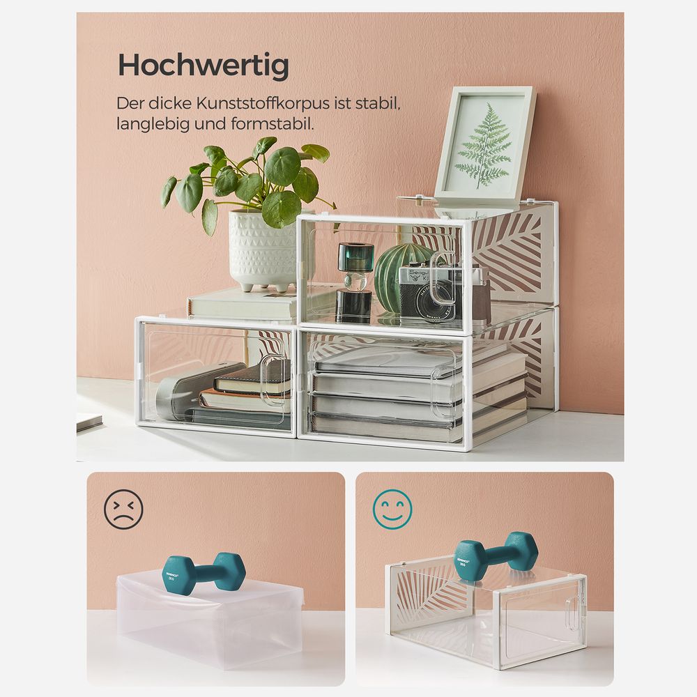 Songmics Σετ με 12 Πλαστικά Κουτιά Αποθήκευσης Υποδημάτων - White / Διάφανα - LSP106W12