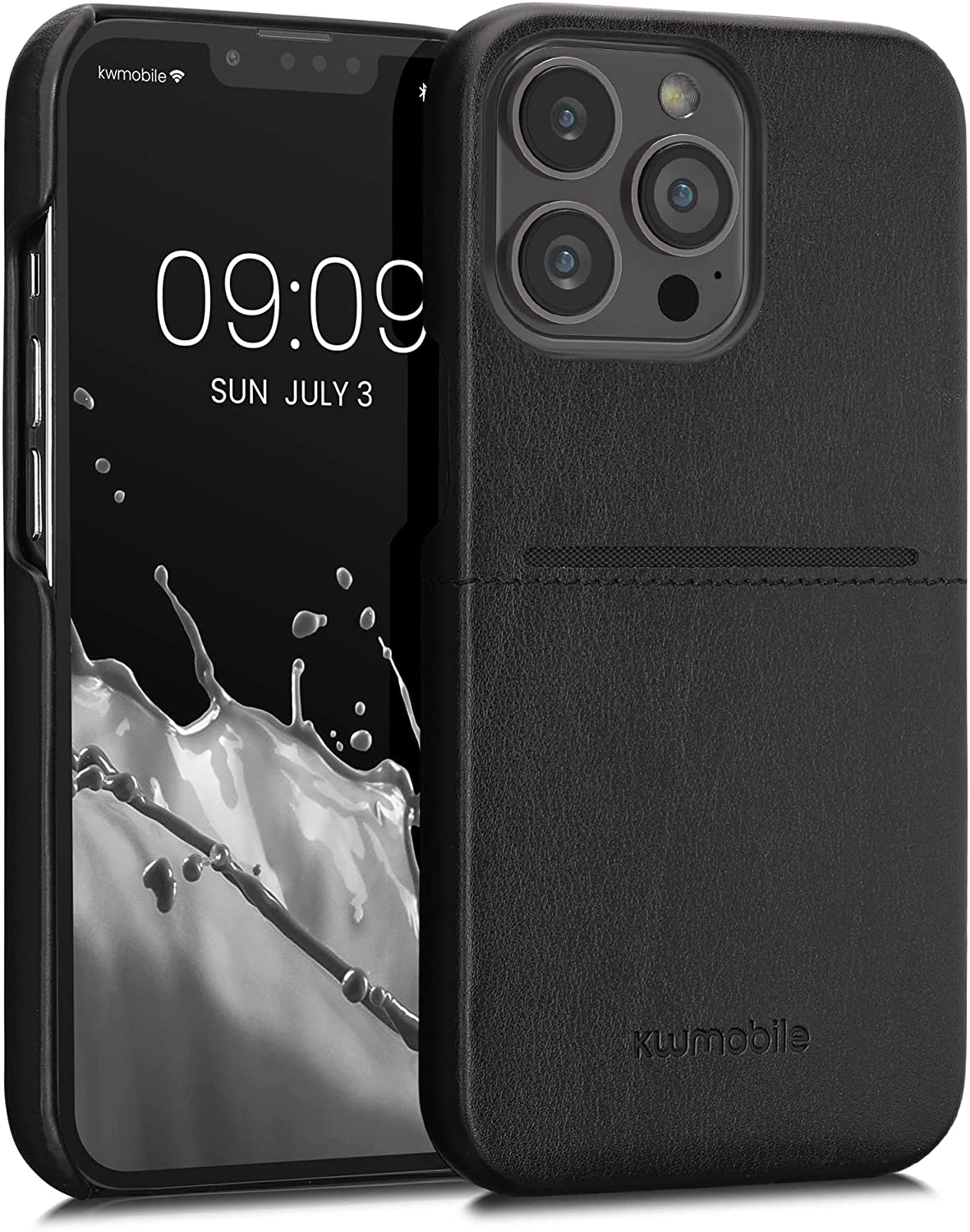 KW iPhone 13 Pro Θήκη με Επένδυση Συνθετικού Δέρματος και Υποδοχή για Κάρτα - Black - 58275.01