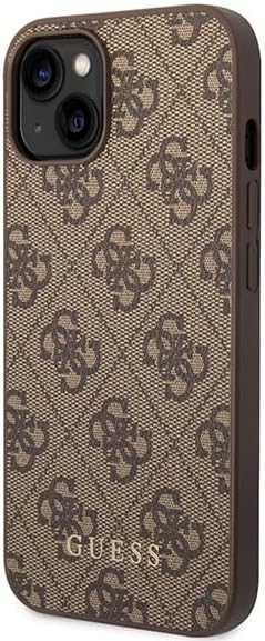 Guess iPhone 15 Plus - 4G Metal Gold Logo Σκληρή Θήκη με Επένδυση Συνθετικού Δέρματος - Brown - GUHCP15MG4GFBR