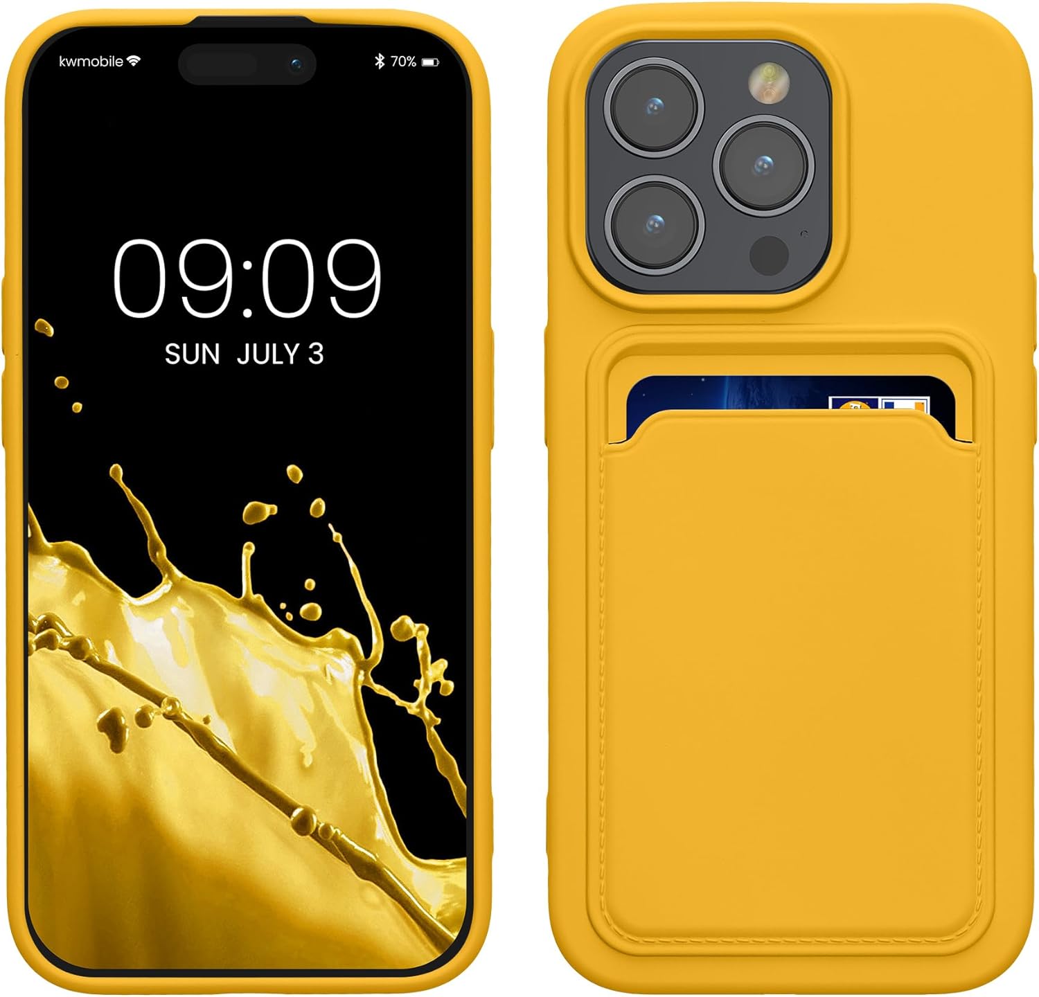 KW iPhone 15 Pro Θήκη Σιλικόνης TPU με Υποδοχή για Κάρτα - Bright Yellow