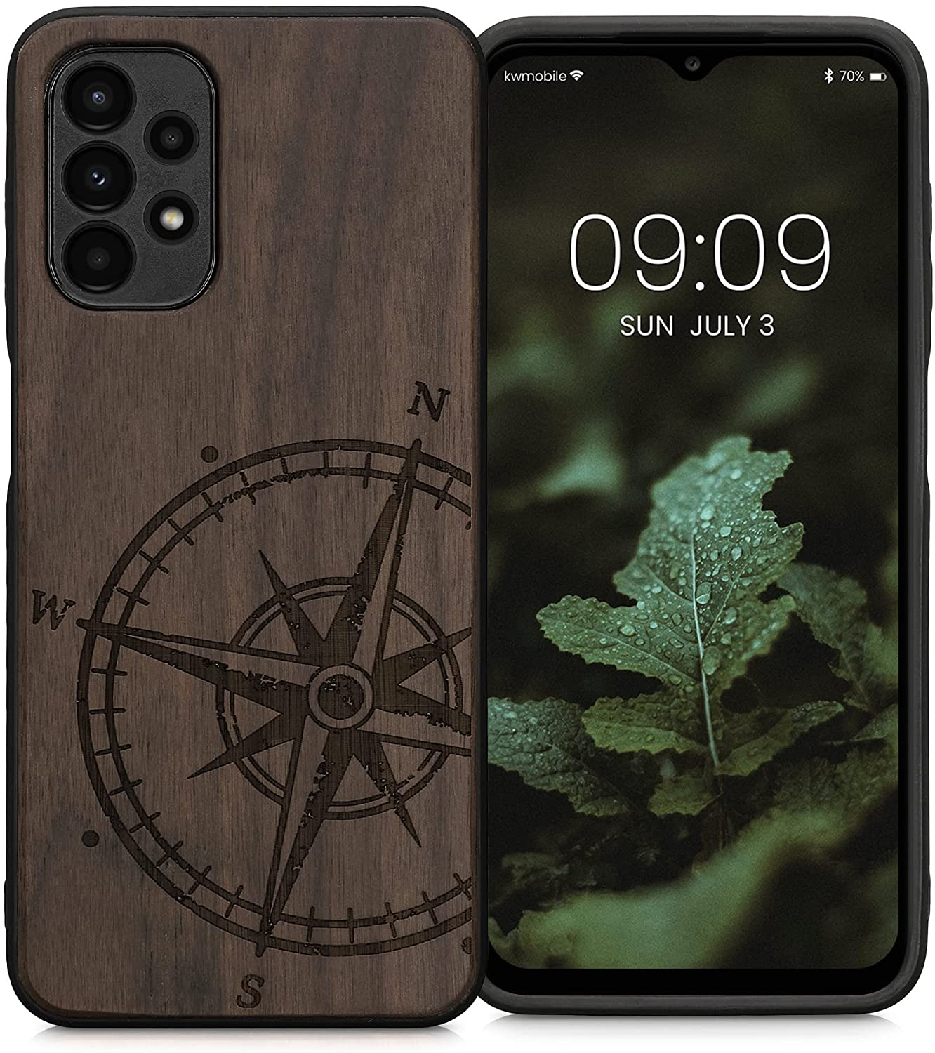 KW Samsung Galaxy A13 4G Θήκη από Φυσικό Ξύλο - Design Navigational Compass - Dark Brown - 58315.02
