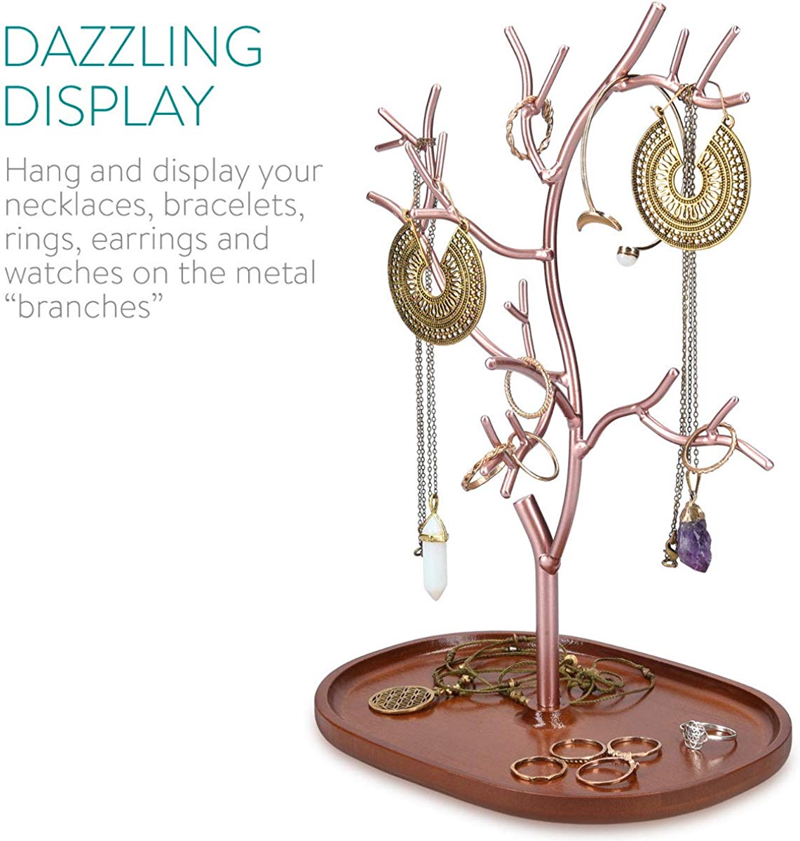 Navaris Stand Κοσμημάτων από Μέταλλο και Ξύλο - Design Tree - Rose Gold / Bronze - 45615.81