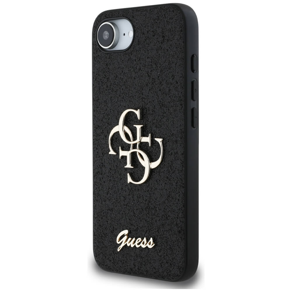 Guess iPhone 16e - Fixed Glitter Big 4G - Σκληρή Θήκη με Πλαίσιο Σιλικόνης - Black - GUHCPSE4HG4SGK
