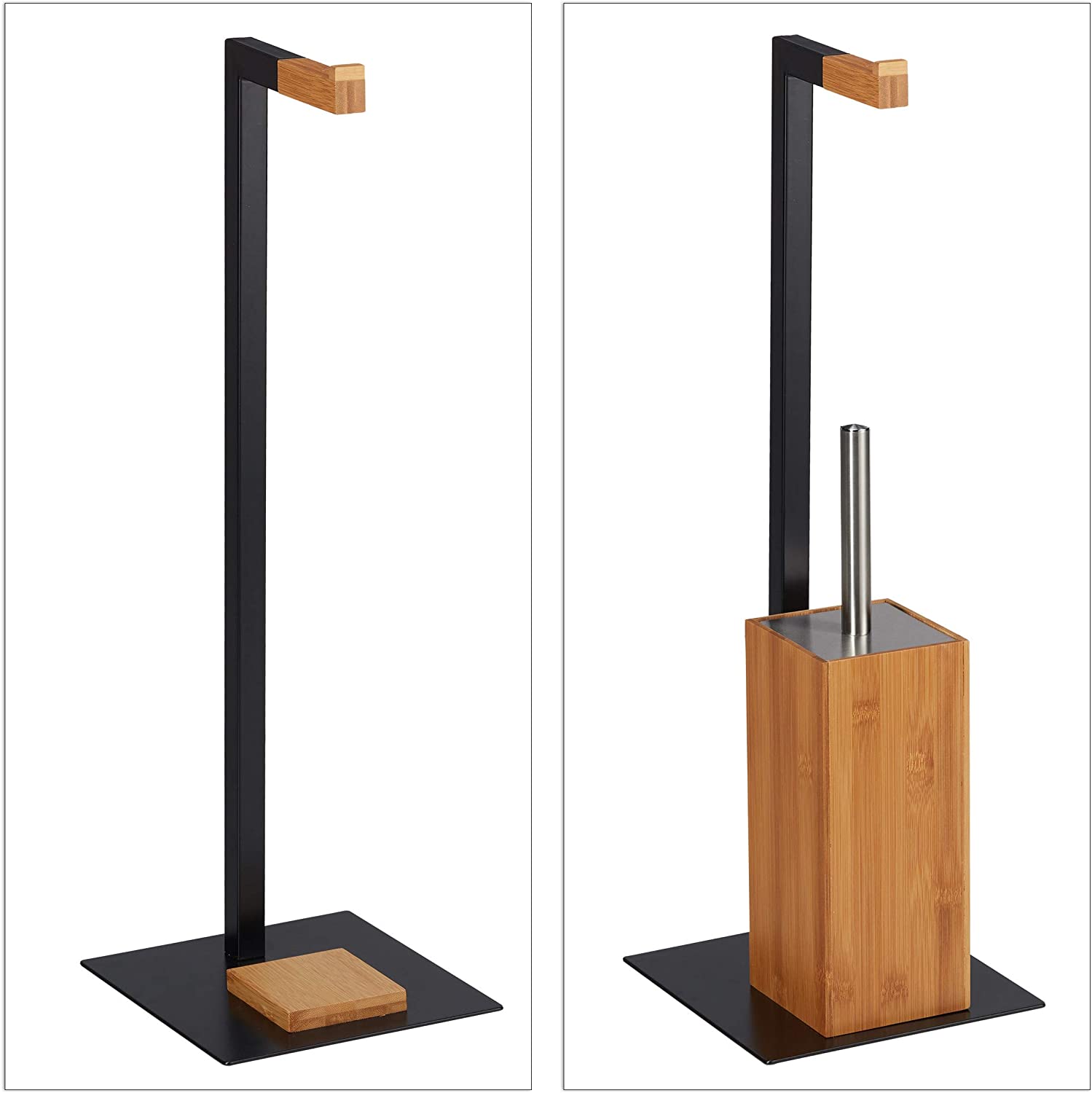 Relaxdays Ξύλινo Σετ με Πιγκάλ και Βάση για Χαρτί Τουαλέτας - 60 x 20 x 20 cm - Natural / Black - 4052025276119