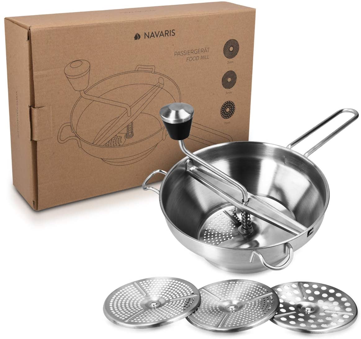 Navaris Μύλος Λαχανικών Χειρός από Ανοξείδωτο Ατσάλι με 3 Δίσκους Αλέσματος - Silver - 47369.01