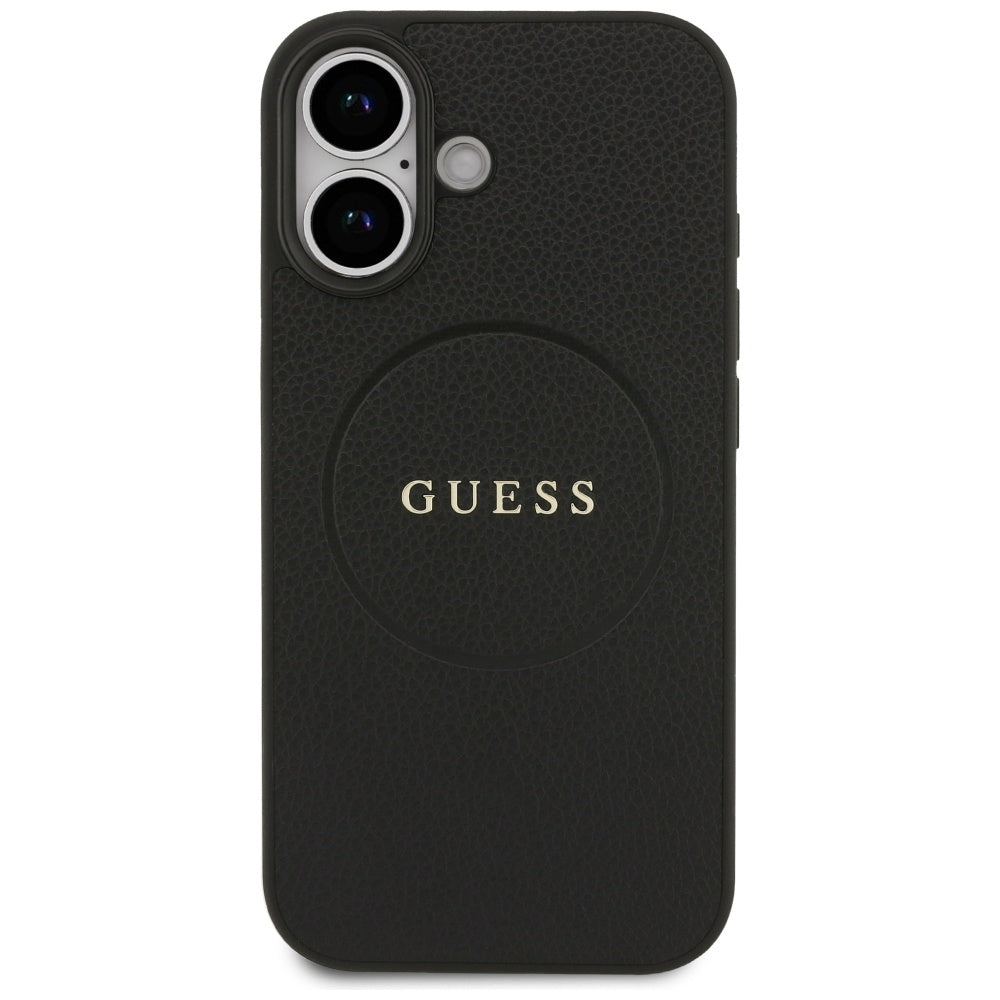 Guess iPhone 17 - Grained Ring MagSafe - Σκληρή Θήκη με Πλαίσιο Σιλικόνης και Οικολογικό Δέρμα - Black - GUHMP17SPGHSMMK
