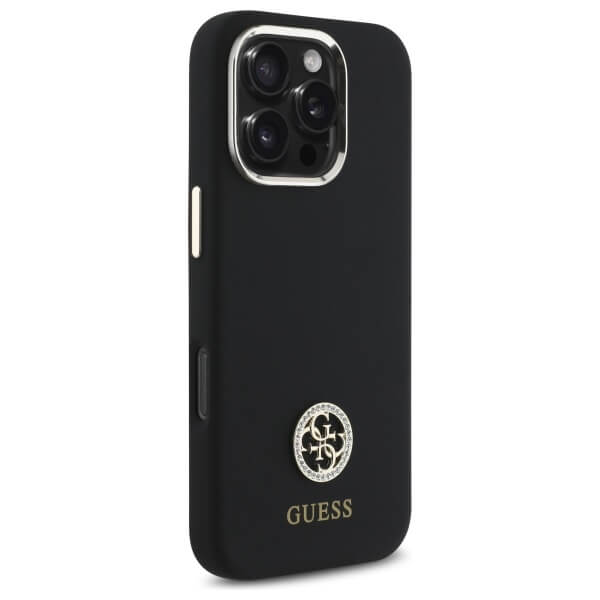 Guess iPhone 16 Pro Max - Silicone Logo Strass 4G - Σκληρή Θήκη με Πλαίσιο Σιλικόνης - Black - GUHCP16XM4DGPK