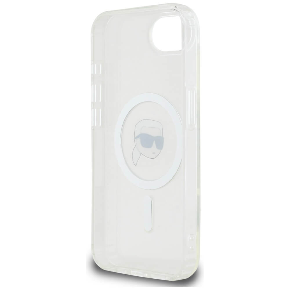 Karl Lagerfeld iPhone 16e - IML Metal Karl Head - MagSafe Σκληρή Θήκη με Πλαίσιο Σιλικόνης - White - KLHMPSE4HLSKIH