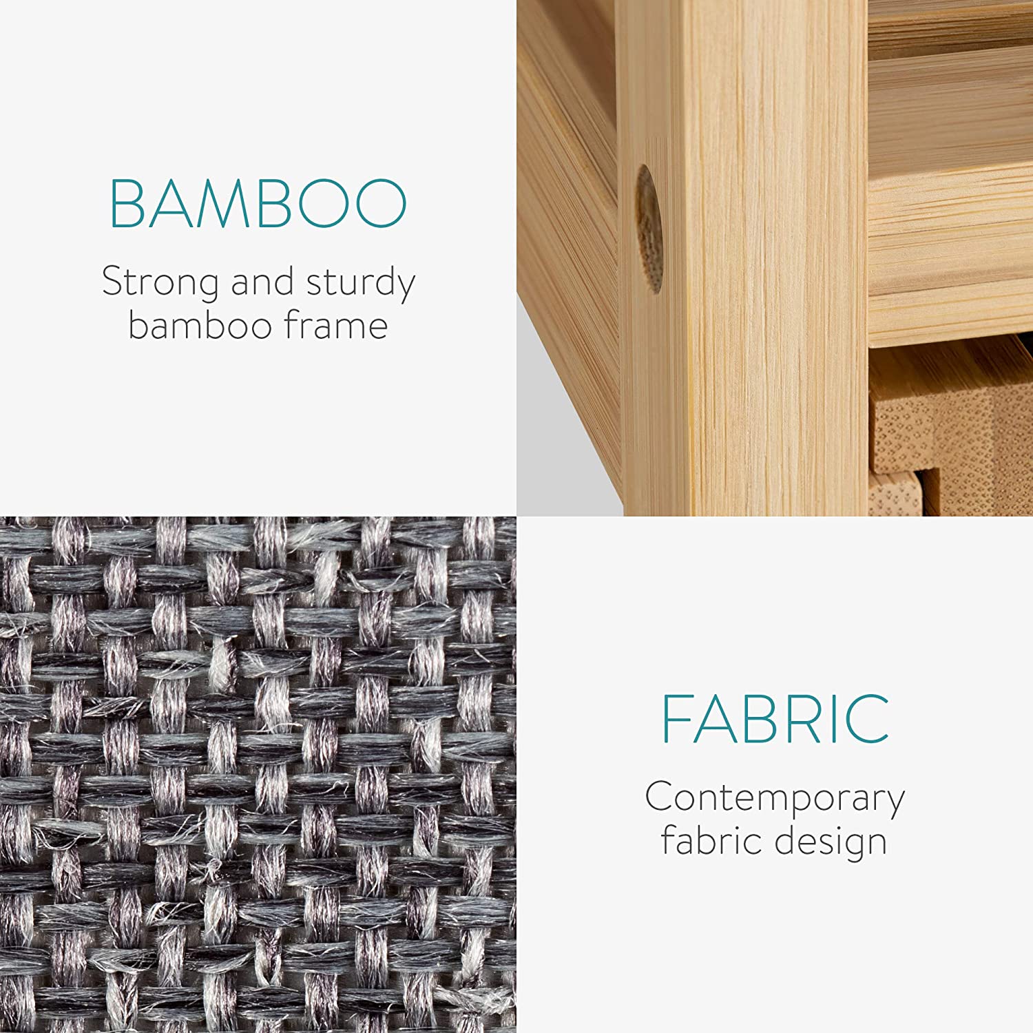 Navaris Καλάθι Απλύτων με 3 Ράφια - Bamboo - Light Brown / Grey - 53427.22