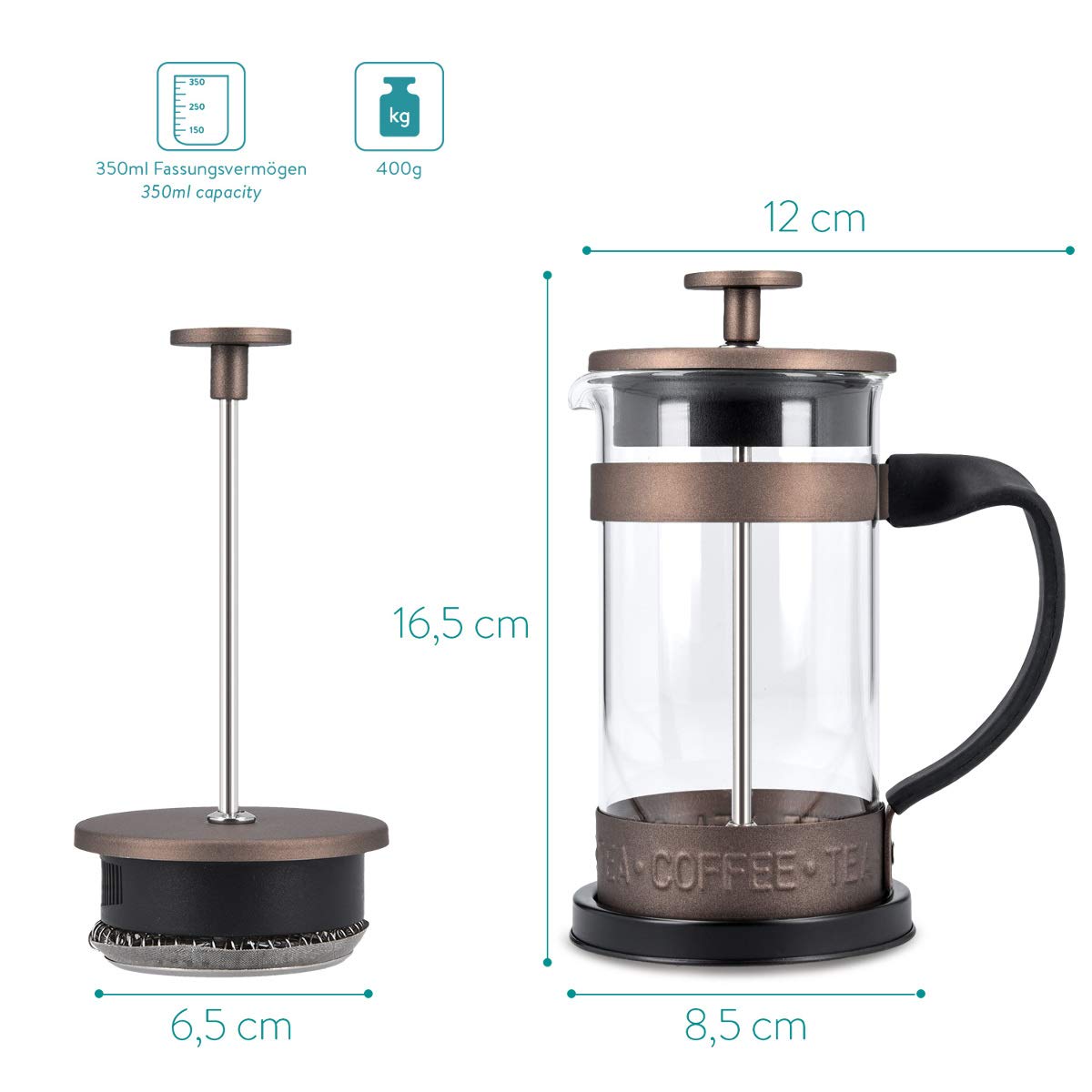 Navaris French Press Coffee Maker Γαλλική Καφετιέρα - Brown - 46547.01.01