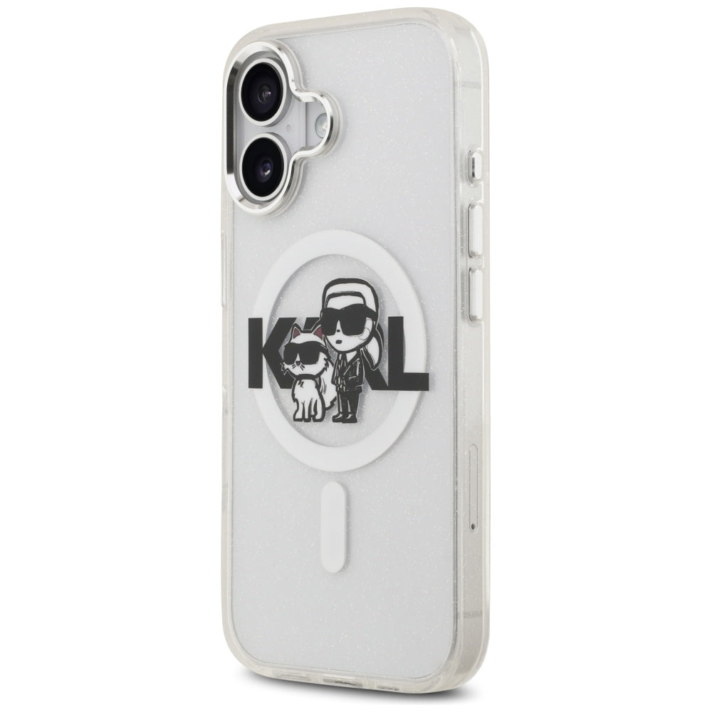 Karl Lagerfeld iPhone 17 - IML Glitter Karl and Choupette Sketch Logo MagSafe - Σκληρή Θήκη με Πλαίσιο Σιλικόνης - Clear - KLHMP17SHGKCGKBT