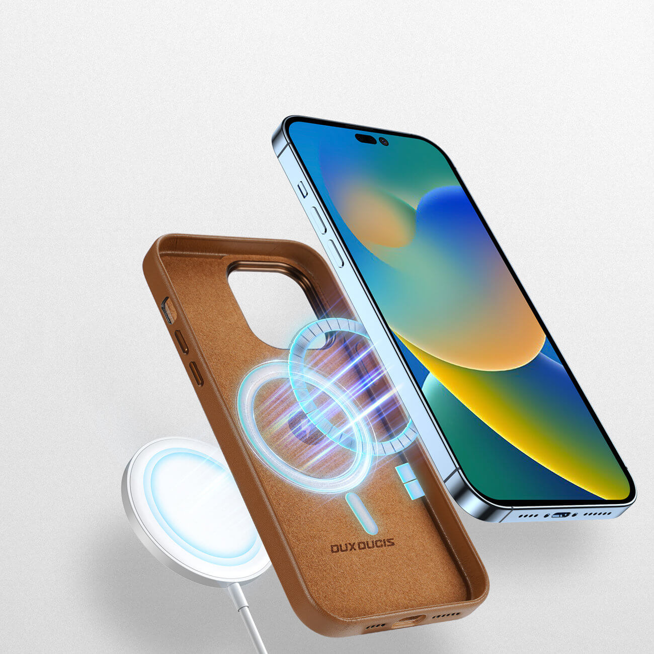 Dux Ducis iPhone 14 Pro Max Grit Leather Case Θήκη με Επένδυση Συνθετικού Δέρματος και MagSafe - Brown