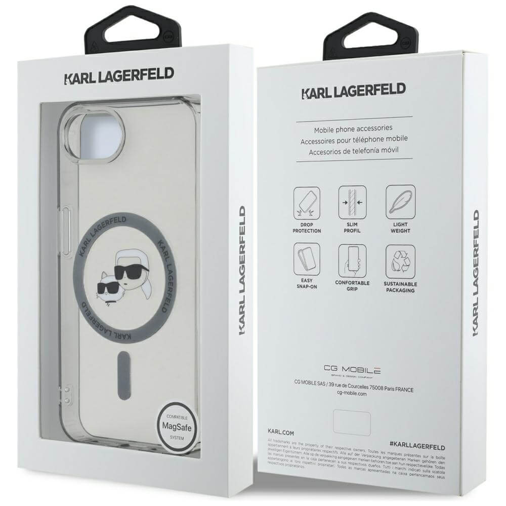 Karl Lagerfeld iPhone 16e - IML Metal Karl and Choupette Heads - MagSafe Σκληρή Θήκη με Πλαίσιο Σιλικόνης - Black - KLHMPSE4HLSKCK