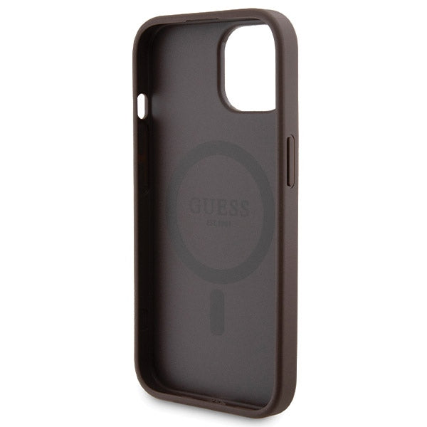 Guess iPhone 15 - 4G Metal Logo Σετ MagSafe Σκληρή Θήκη με Επένδυση Συνθετικού Δέρματος και Powerbank 5000mAh - Brown - GUBPM5P15S4GEMGW