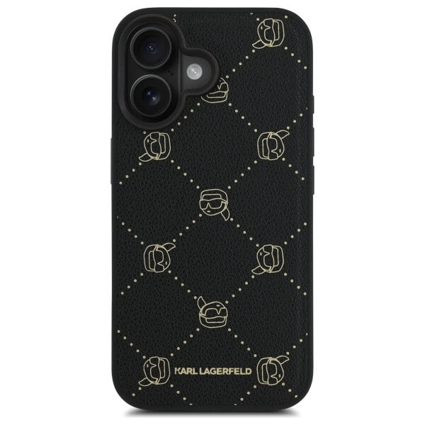 Karl Lagerfeld iPhone 16 - Karl Head MagSafe - Σκληρή Θήκη με Επένδυση Συνθετικού Δέρματος και Πλαίσιο Σιλικόνης - Black - KLHMP16SPGKHPHK