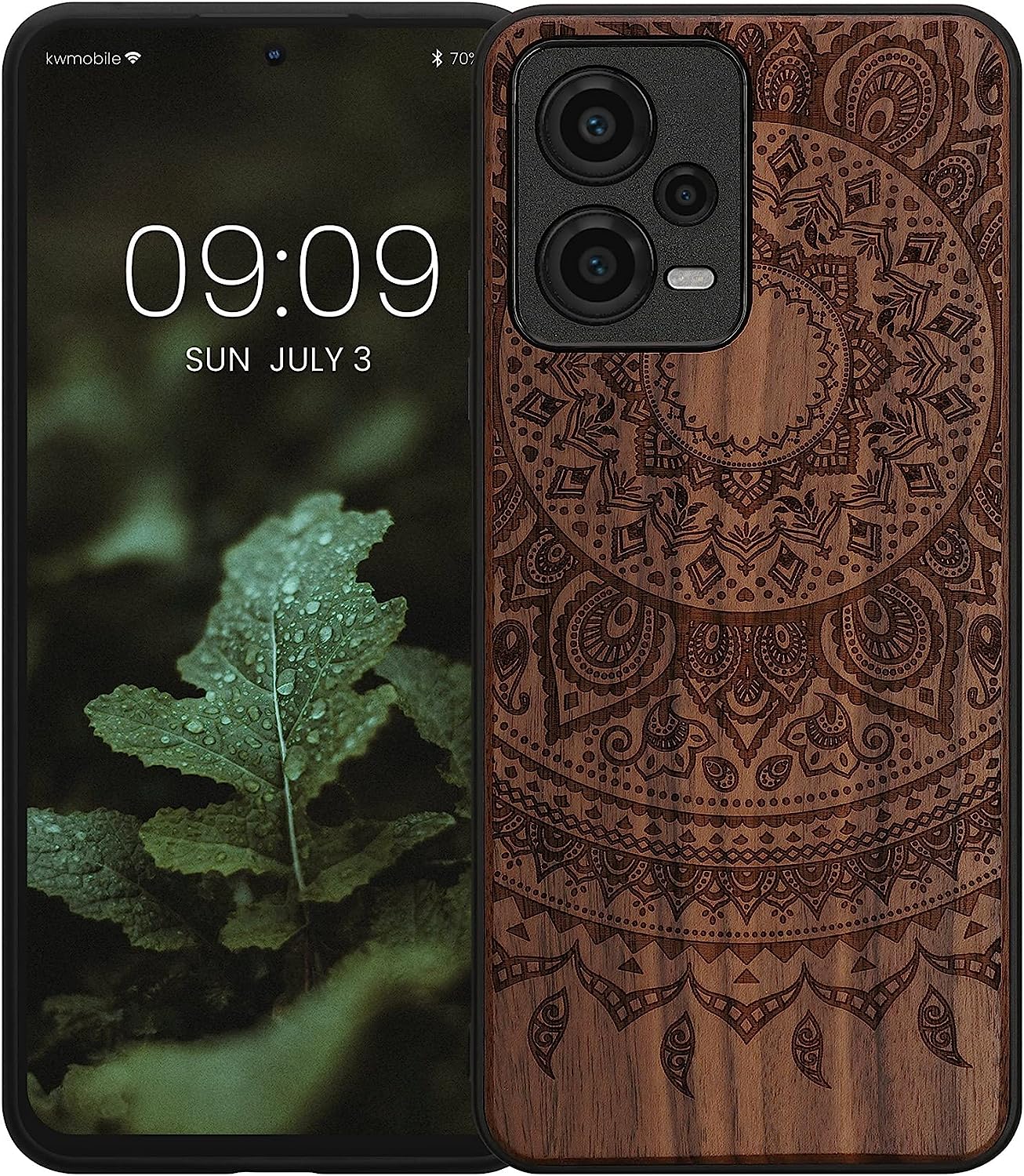 KW Xiaomi Redmi Note 12 5G / Xiaomi Poco X5 5G Θήκη από Φυσικό Ξύλο - Design Indian Sun - Dark Brown - 60891.03