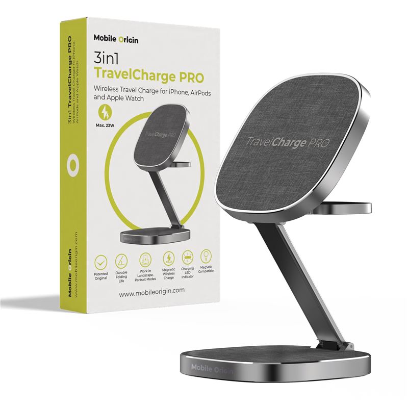 Mobile Origin TravelCharge PRO 3in1 Φορητός Ασύρματος Μαγνητικός Φορτιστής MagSafe - Grey
