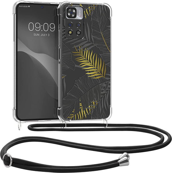KW Xiaomi Redmi Note 11 Pro+ 5G Θήκη Σιλικόνης TPU με Λουράκι Design Palm Leaves - Yellow / Grey / Διάφανη - 58101.03